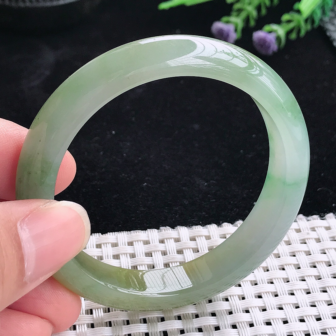 实拍A货翡翠52/11.2/7.5老坑冰胶果冻飘花黄翡手镯宽边玉镯平安镯