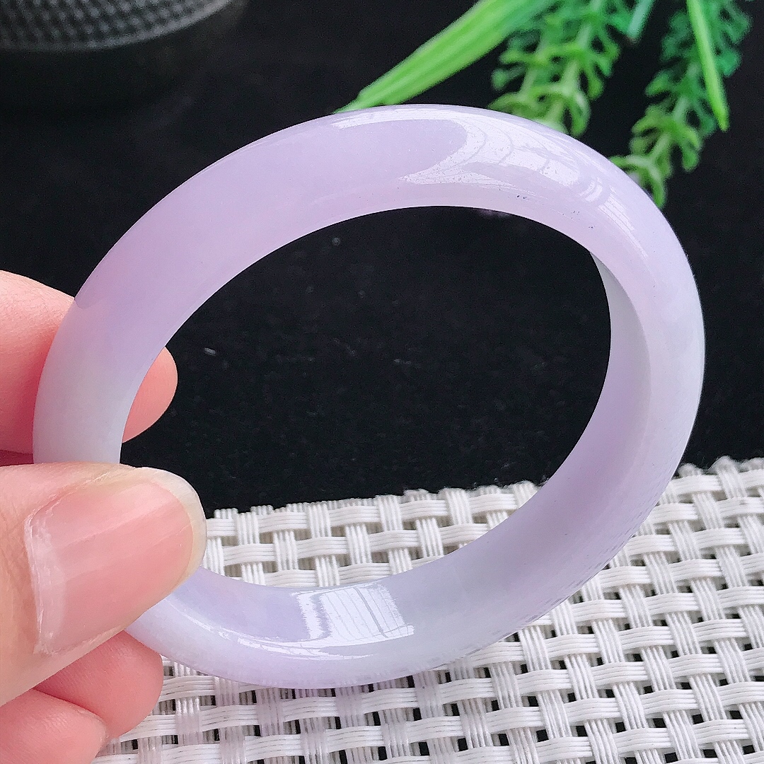 实拍A货翡翠51.5/46/12.5/7.5老坑冰润紫罗兰贵妃手镯宽边玉镯平安镯