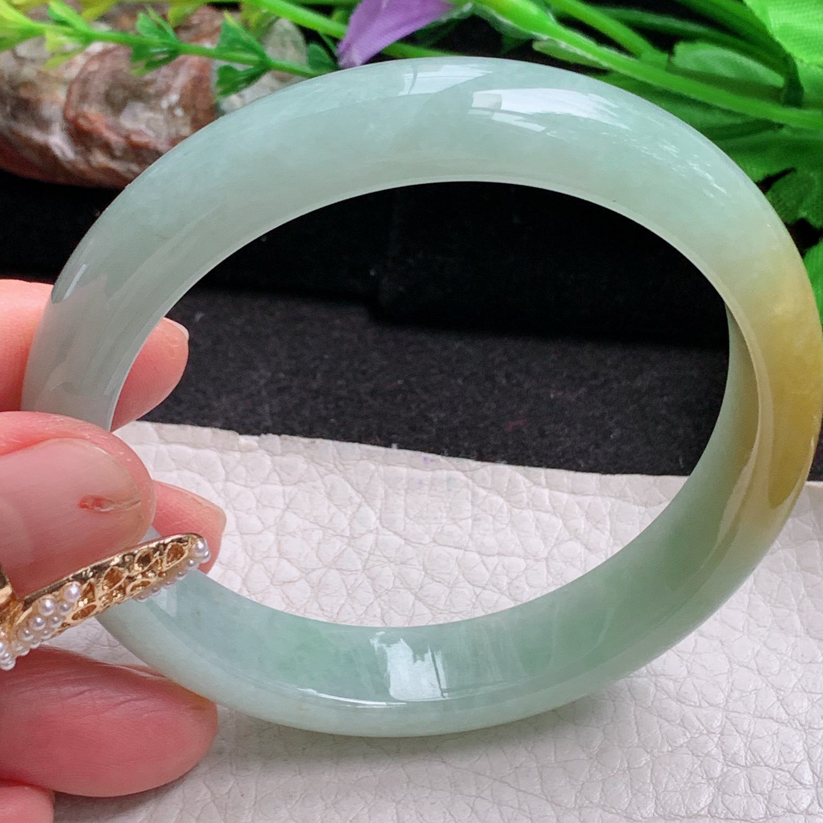 nr大圈口61*12.5*7.5招财镯 天然缅甸翡翠a货手镯双彩水润正圈玉镯子