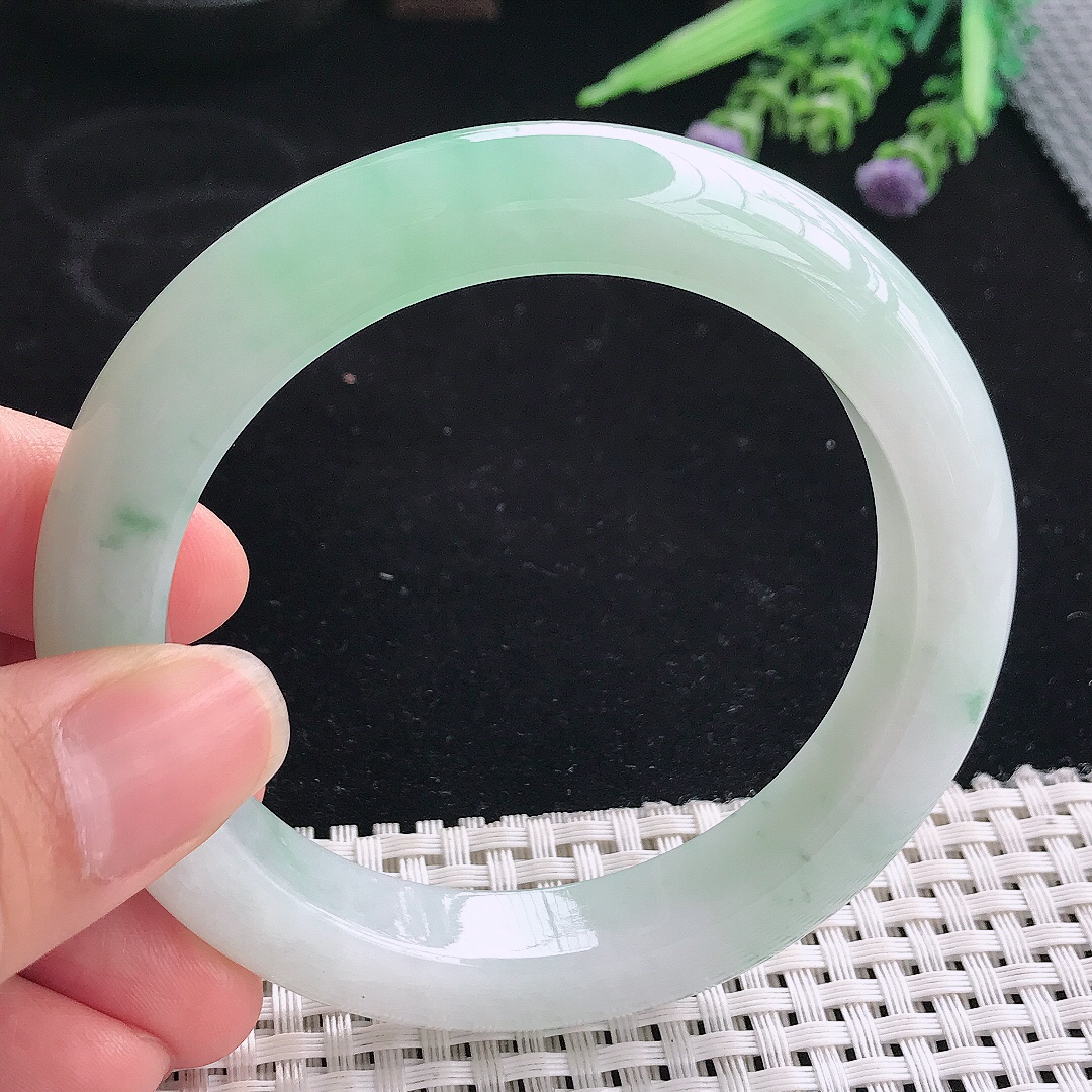 实拍A货翡翠58.8/11.6/9.8老坑冰润起胶冰晴手镯宽边玉镯平安镯