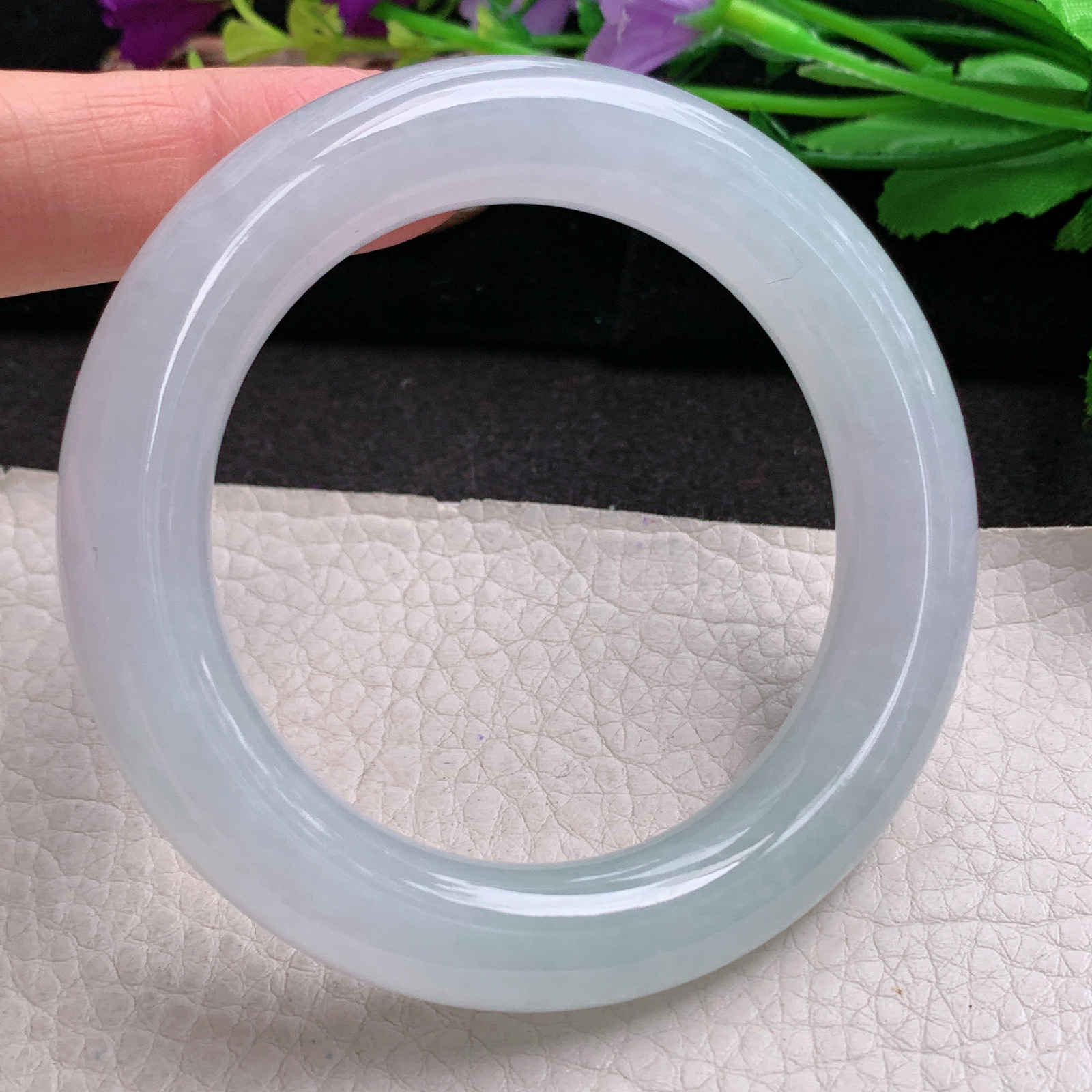 ee实拍54.5*11.8胖圆镯 天然缅甸翡翠a货手镯冰润圆条玉镯子