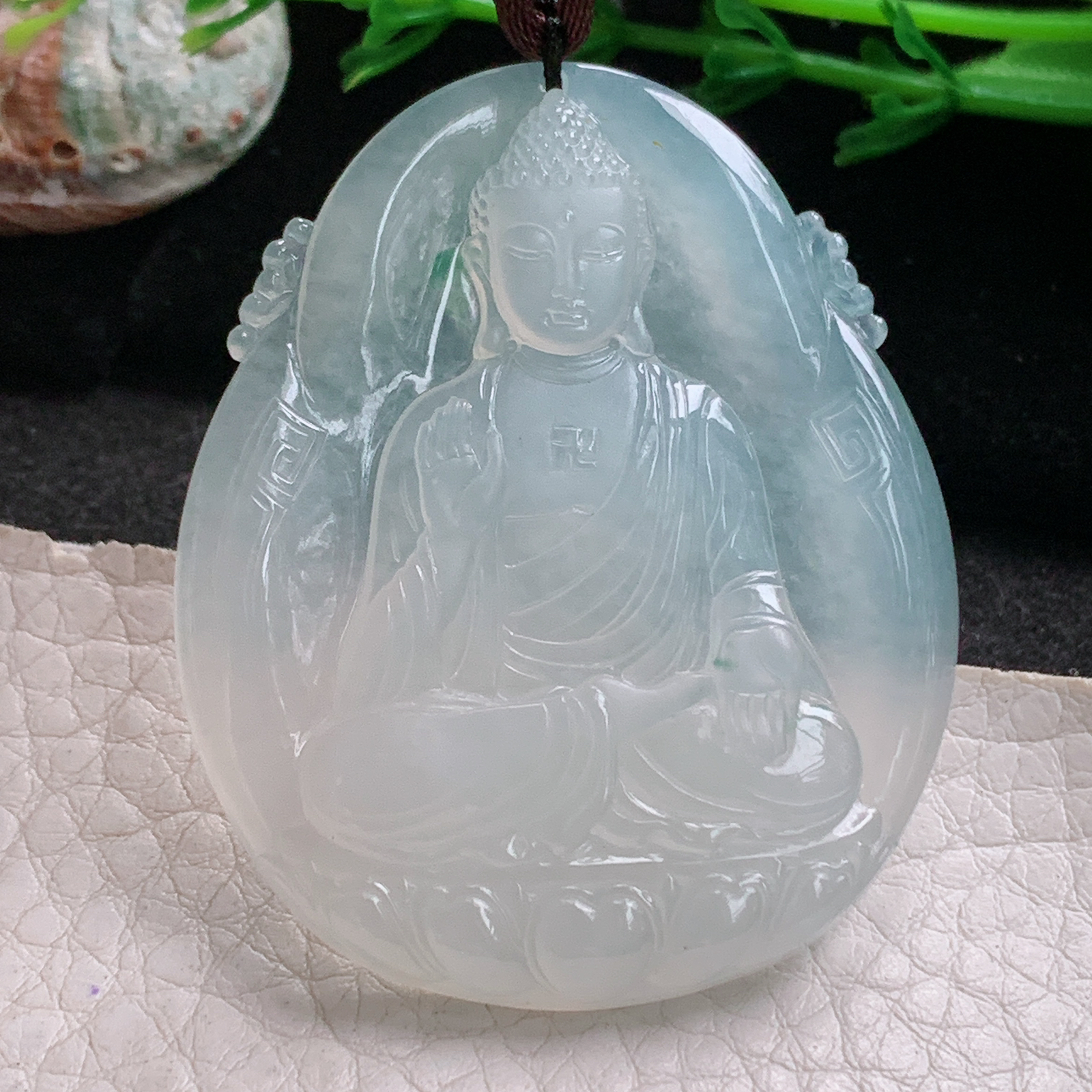 Bg实拍50*41.5*5.6缅甸翡翠冰种阿弥陀佛吊坠如来佛祖守护神