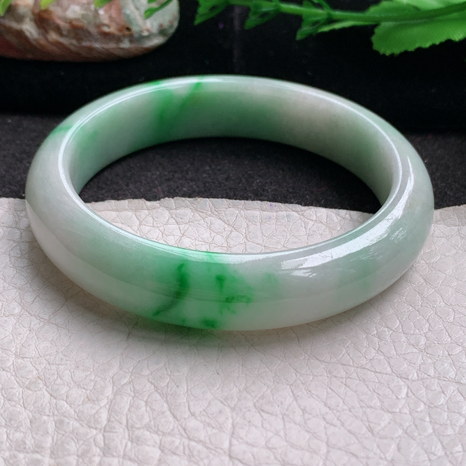 xx实拍54*12.3*8平安镯 天然缅甸翡翠a货手镯飘阳绿正圈玉镯子