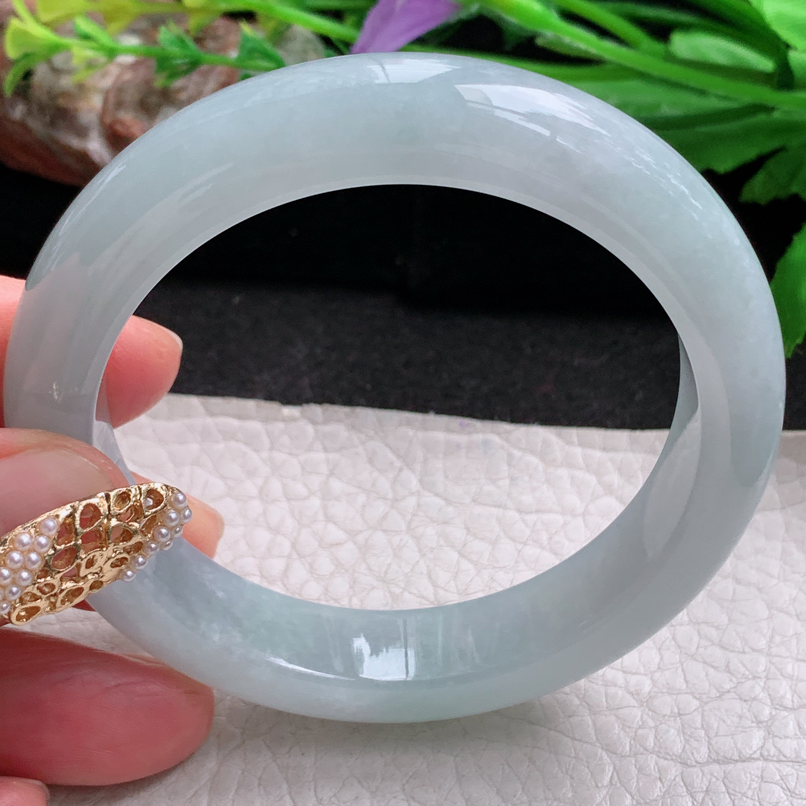 nr实拍55.5*12.3*8.5平安镯 天然缅甸翡翠a货手镯浅绿冰润正圈玉镯子