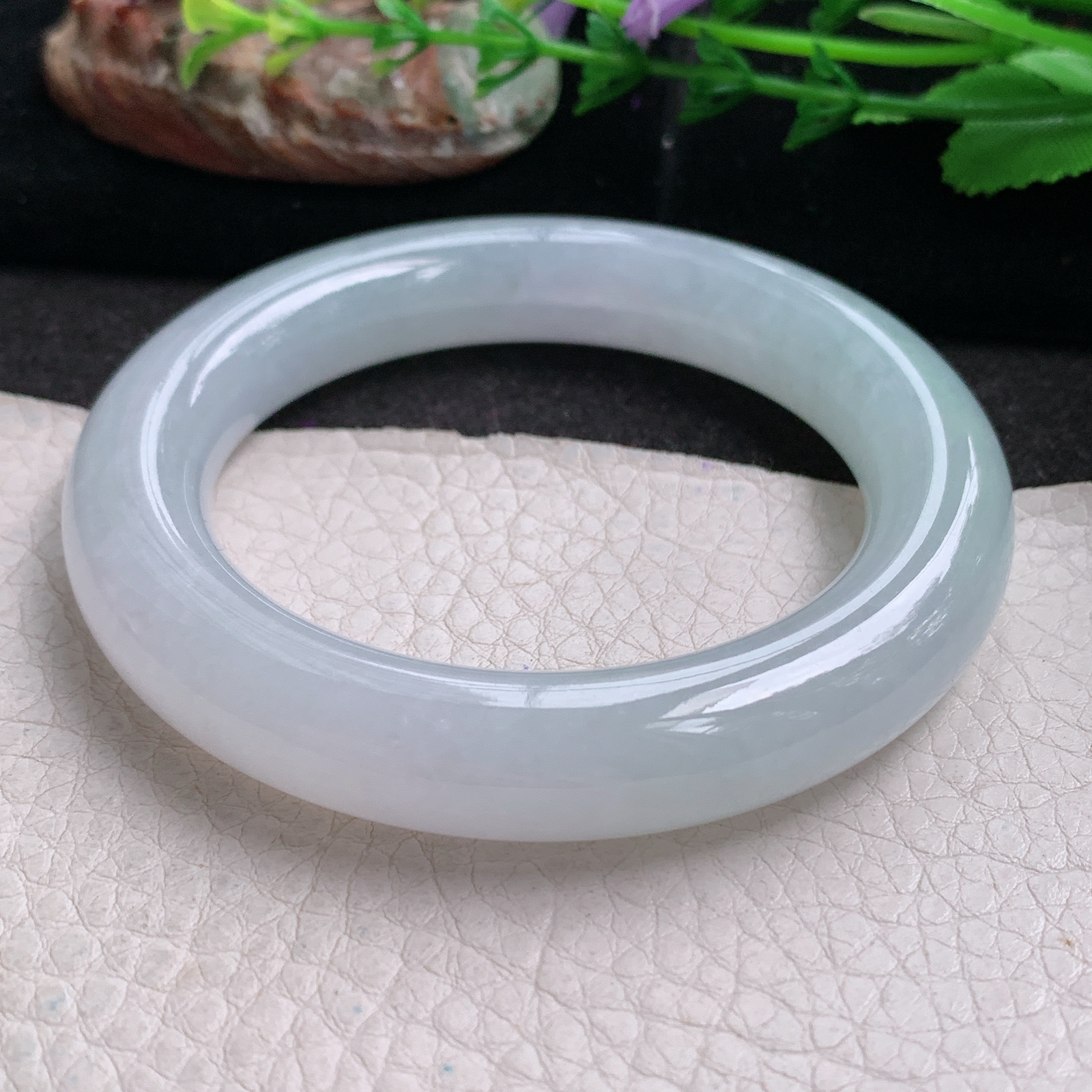 ee实拍54.5*11.8胖圆镯 天然缅甸翡翠a货手镯冰润圆条玉镯子