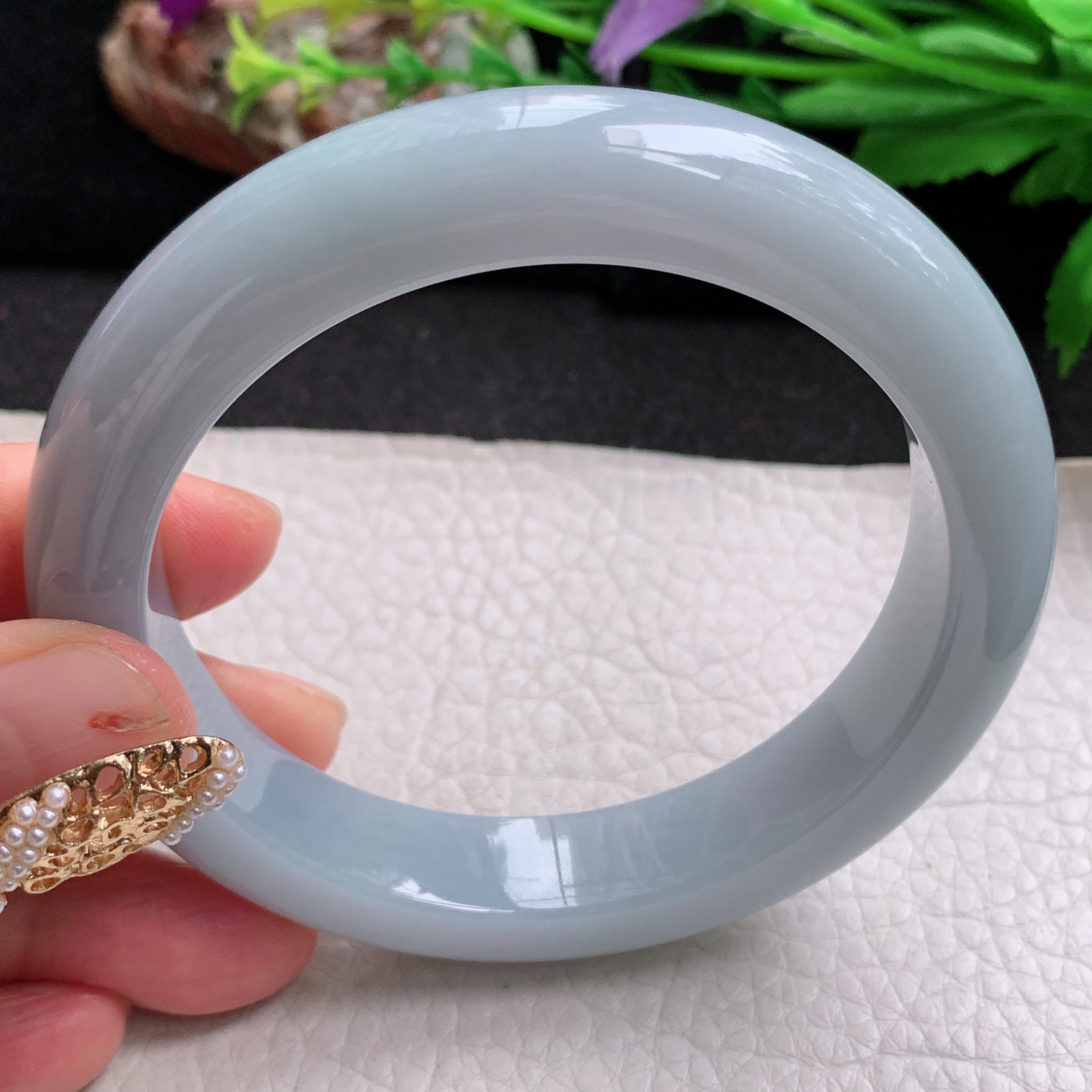 z大圈口61*13*9.6平安镯 天然缅甸翡翠a货手镯淡紫大气厚装正圈玉镯子