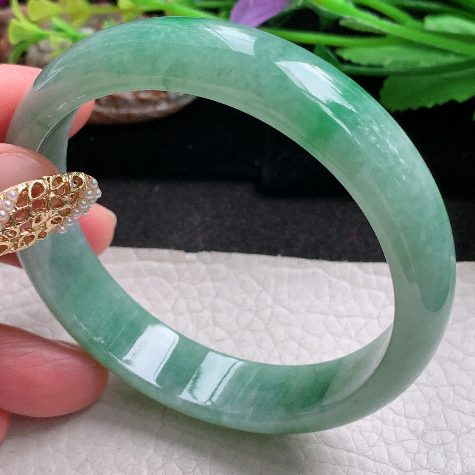 nr实拍58.5*13.5*6.6平安镯 天然缅甸翡翠a货手镯辣绿水润正圈玉镯子