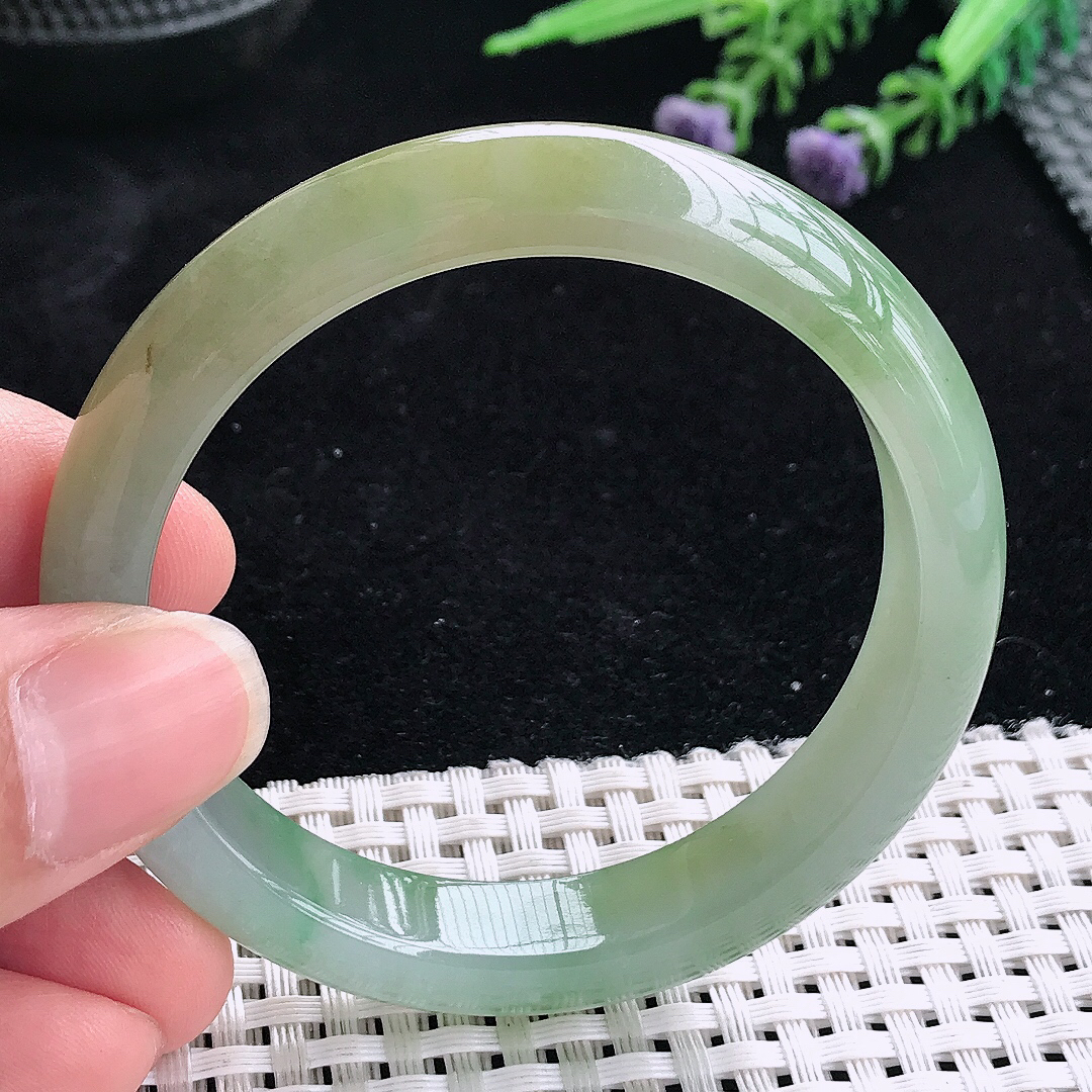 实拍A货翡翠52/11.2/7.5老坑冰胶果冻飘花黄翡手镯宽边玉镯平安镯