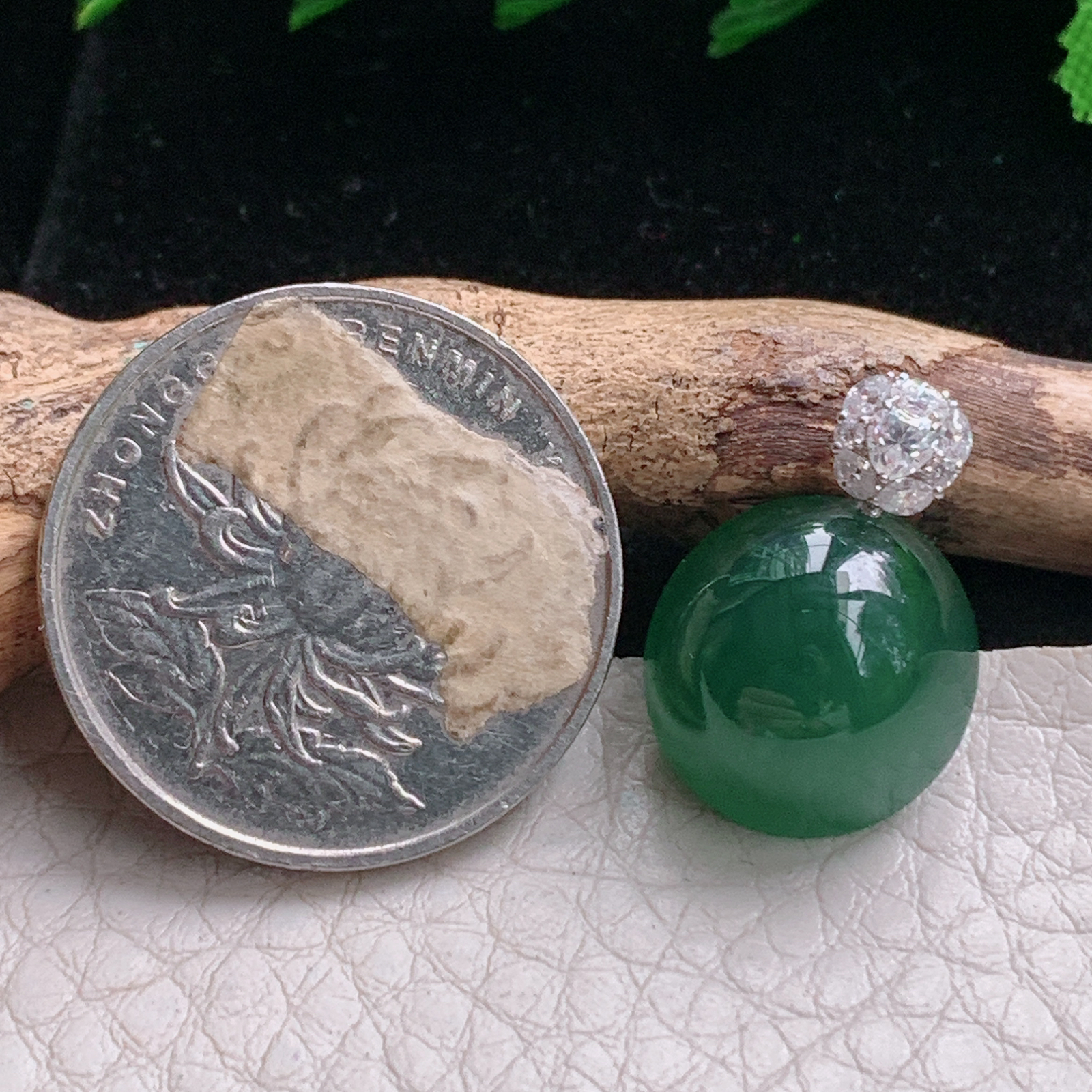 axm实拍20.3*14.2*8.8缅甸翡翠冰种深水绿蛋面吊坠镶金平安鸽子蛋锁骨坠