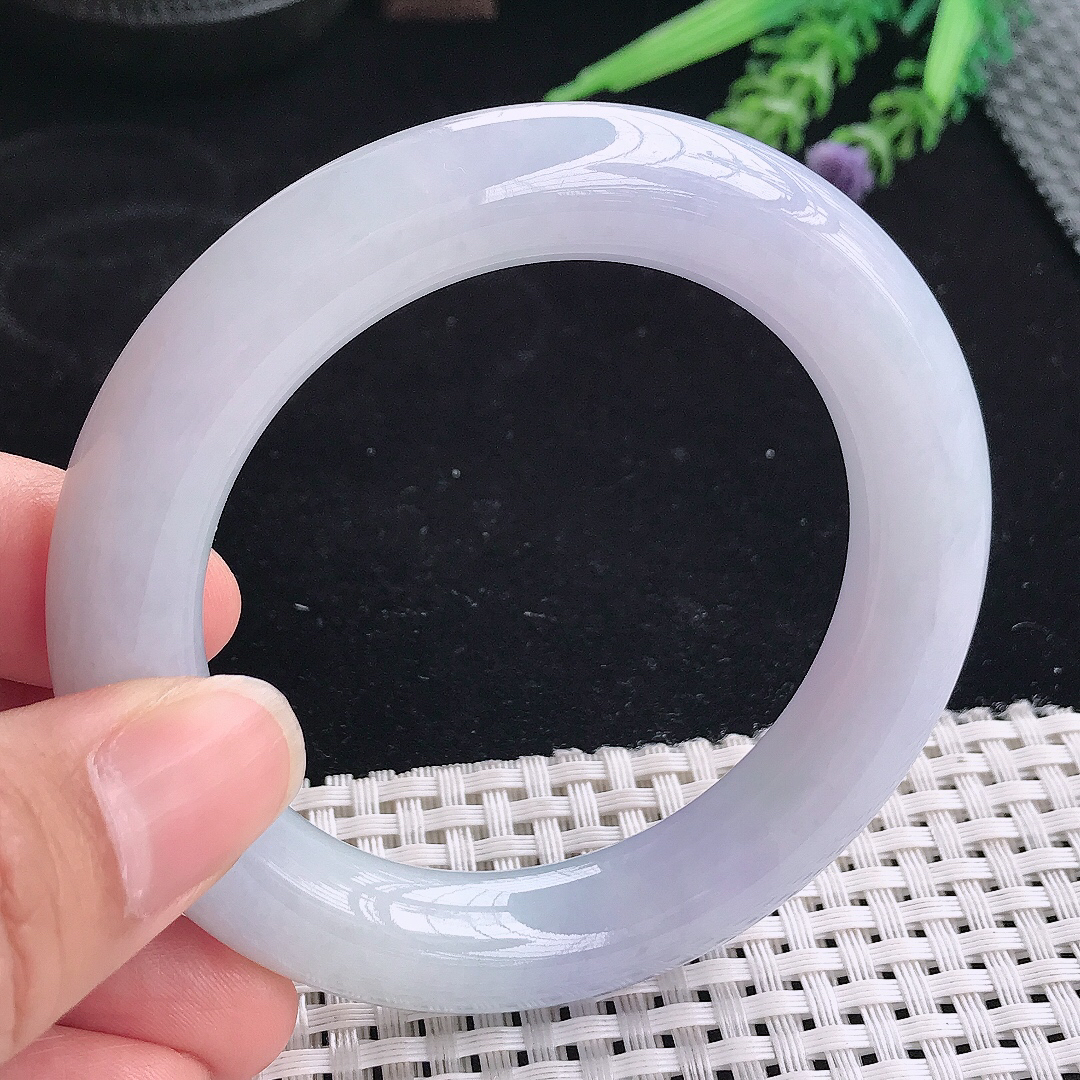 实拍A货翡翠54.5/12/11.6老坑精美温润紫罗兰圆条手镯翡翠玉镯平安镯
