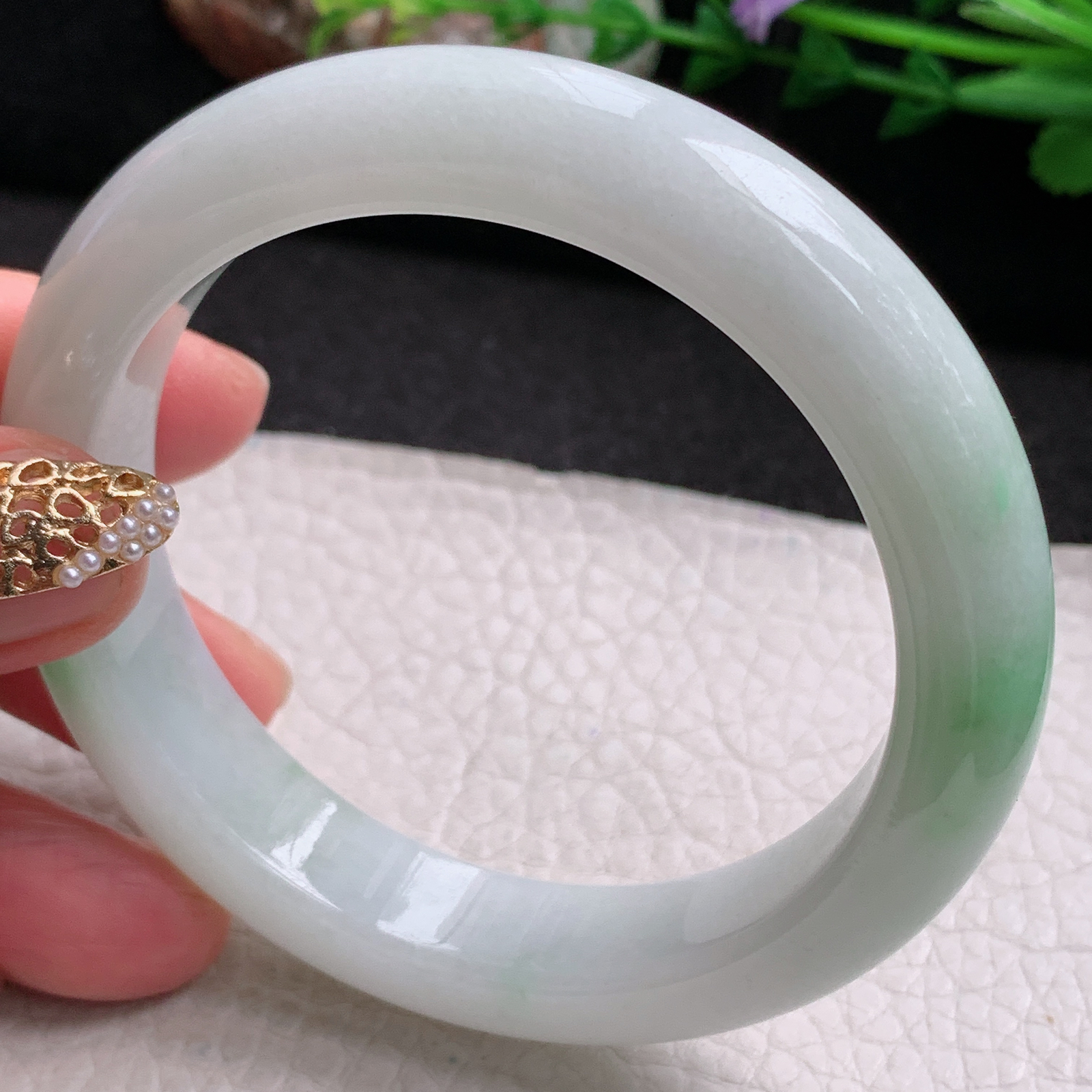 xx实拍56.5*12.6*9平安镯 天然缅甸翡翠a货手镯飘绿水润正圈玉镯子