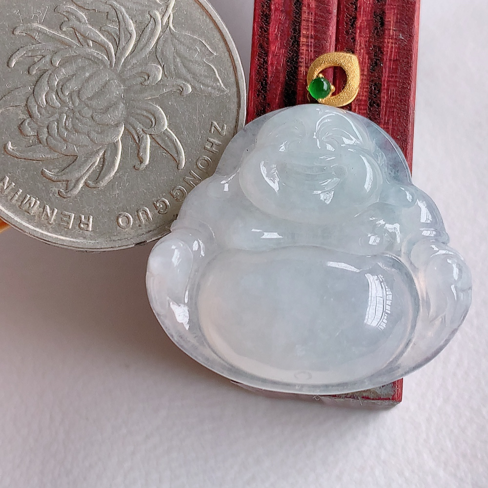 18k金扣冰润精雕佛公吊坠，法相端庄大气，工艺精湛，种色浓郁，细腻饱满冰润，种老水足，收藏佳品，佩戴大气  W   003.22尺寸：22.8-25.6-5.9mm