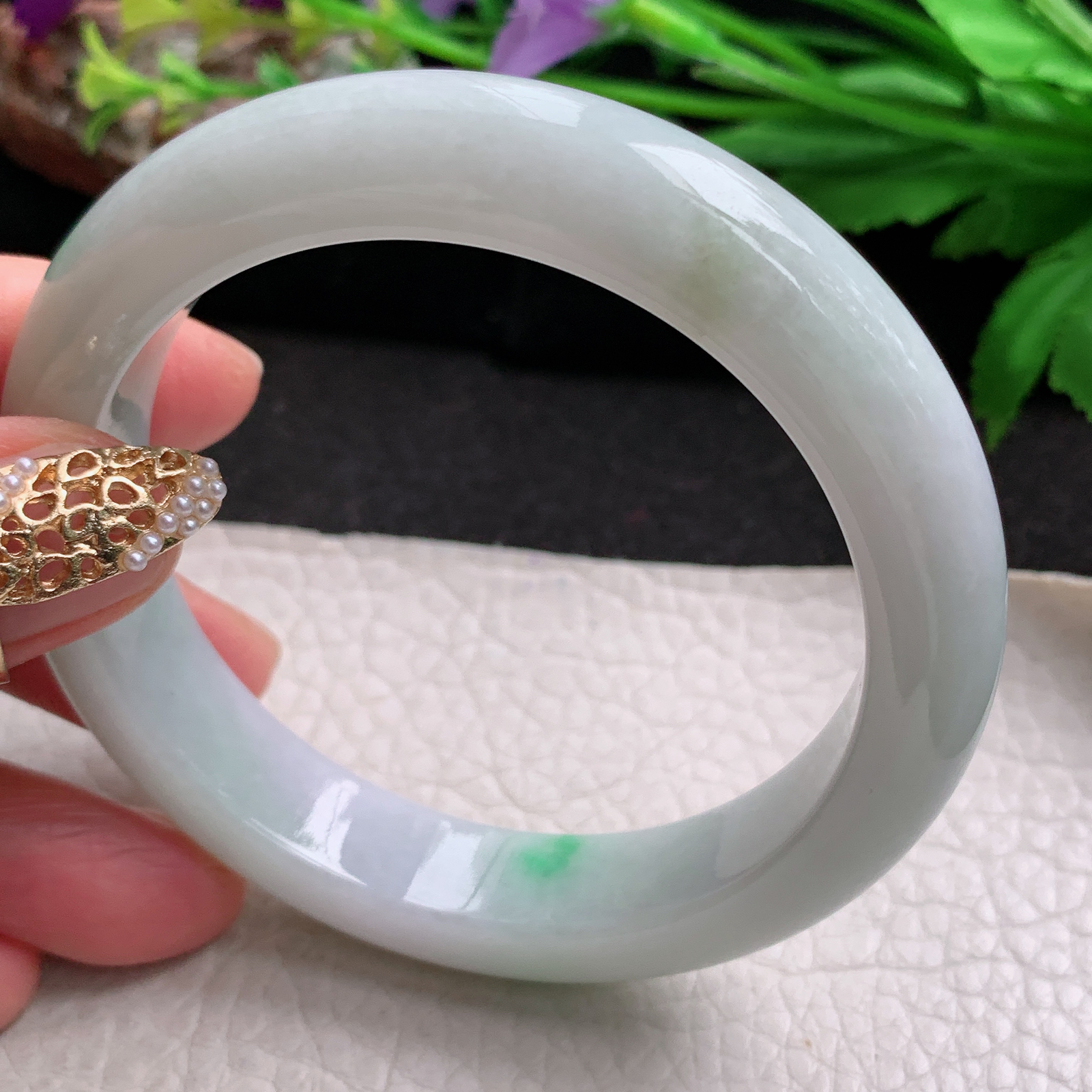 xx实拍57.5*12.5*9平安镯 天然缅甸翡翠a货手镯飘绿清新玉镯子