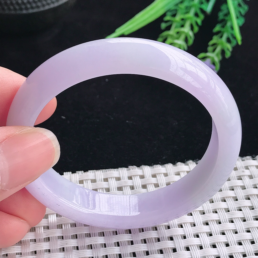 实拍A货翡翠51.5/46/12.5/7.5老坑冰润紫罗兰贵妃手镯宽边玉镯平安镯