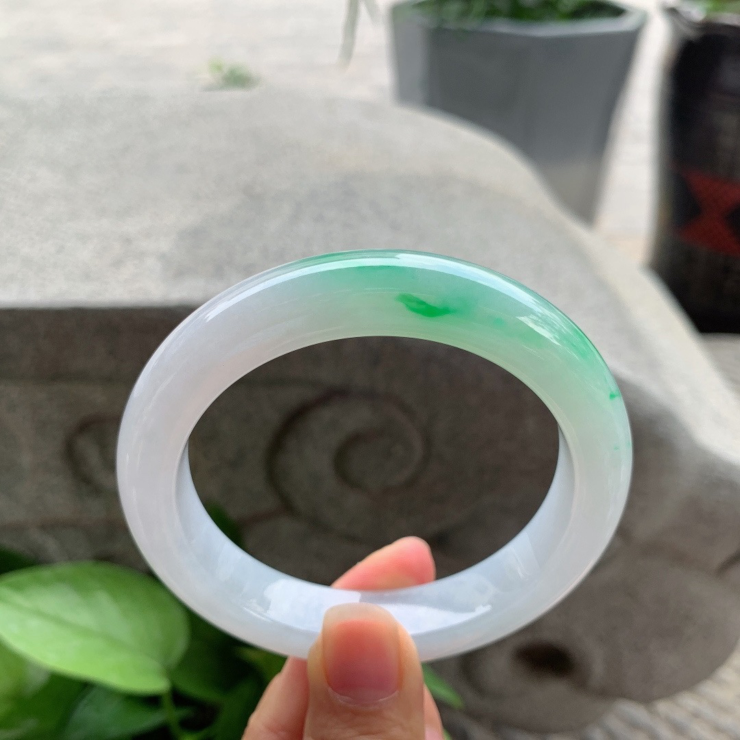 大圈口59.3-12.8-9.7 【冰飘阳绿正圈手镯】正圈59 60可戴