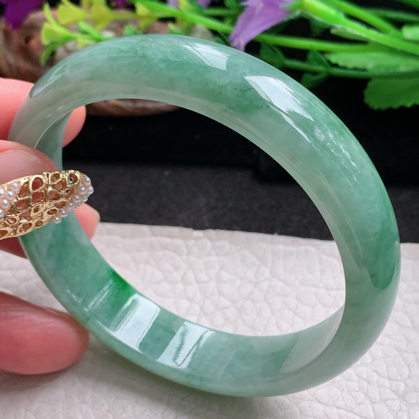 nr实拍58.5*13.5*6.6平安镯 天然缅甸翡翠a货手镯辣绿水润正圈玉镯子