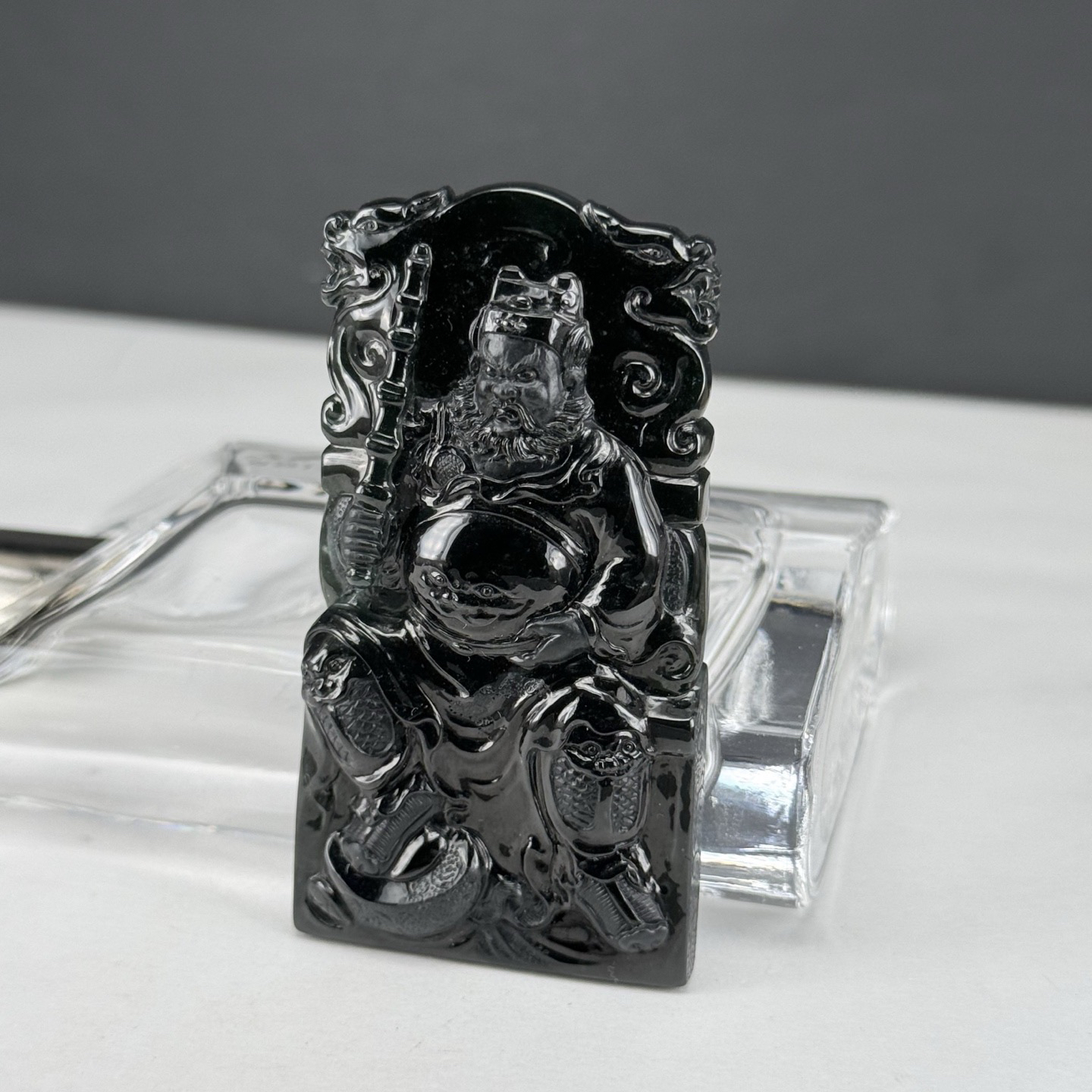 精品墨翠赵公明 种好色正 黑度极好 打灯通透 油性十足  尺寸66.1