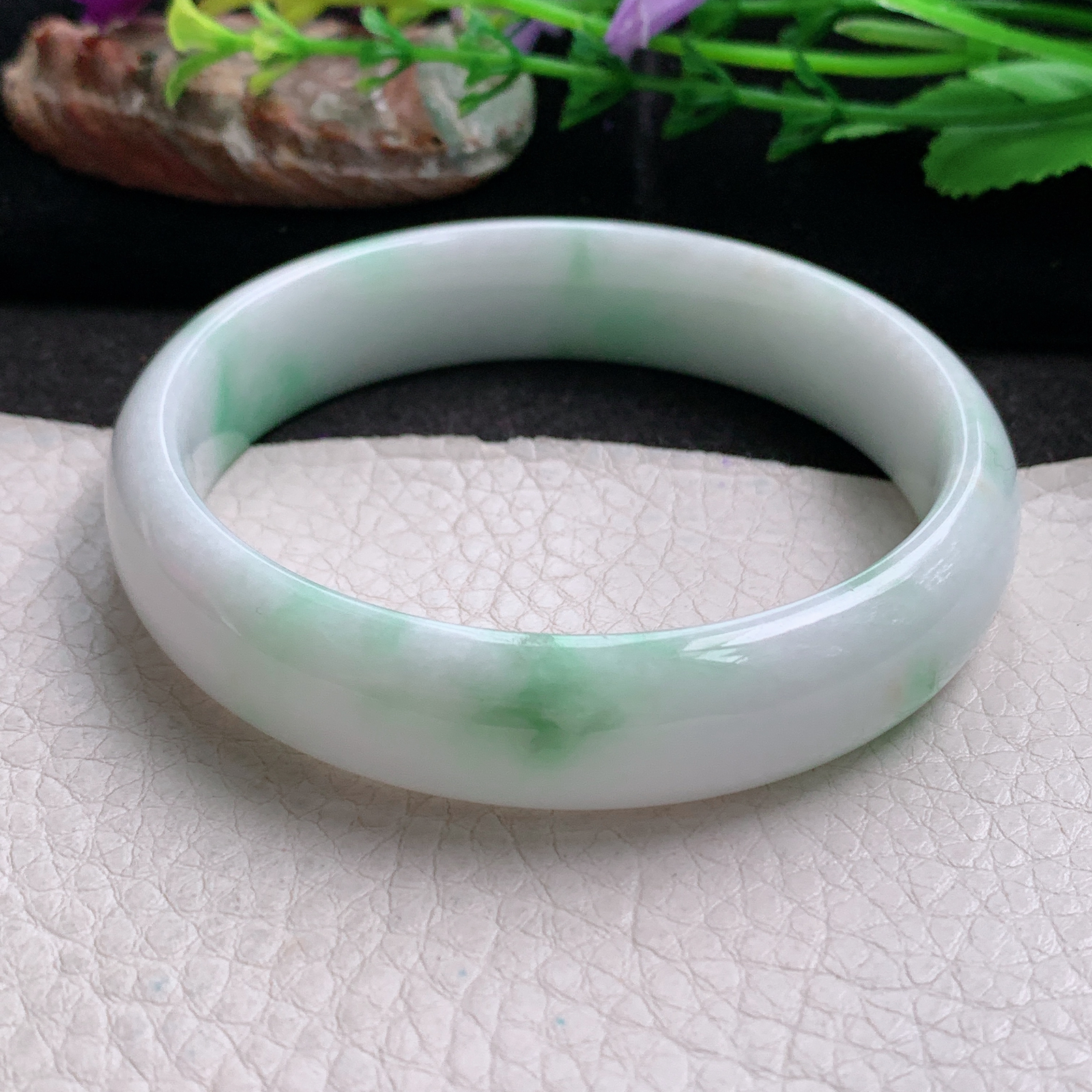 ee大圈口60*14.3*7平安镯 天然缅甸翡翠a货手镯飘绿大气正圈玉镯子