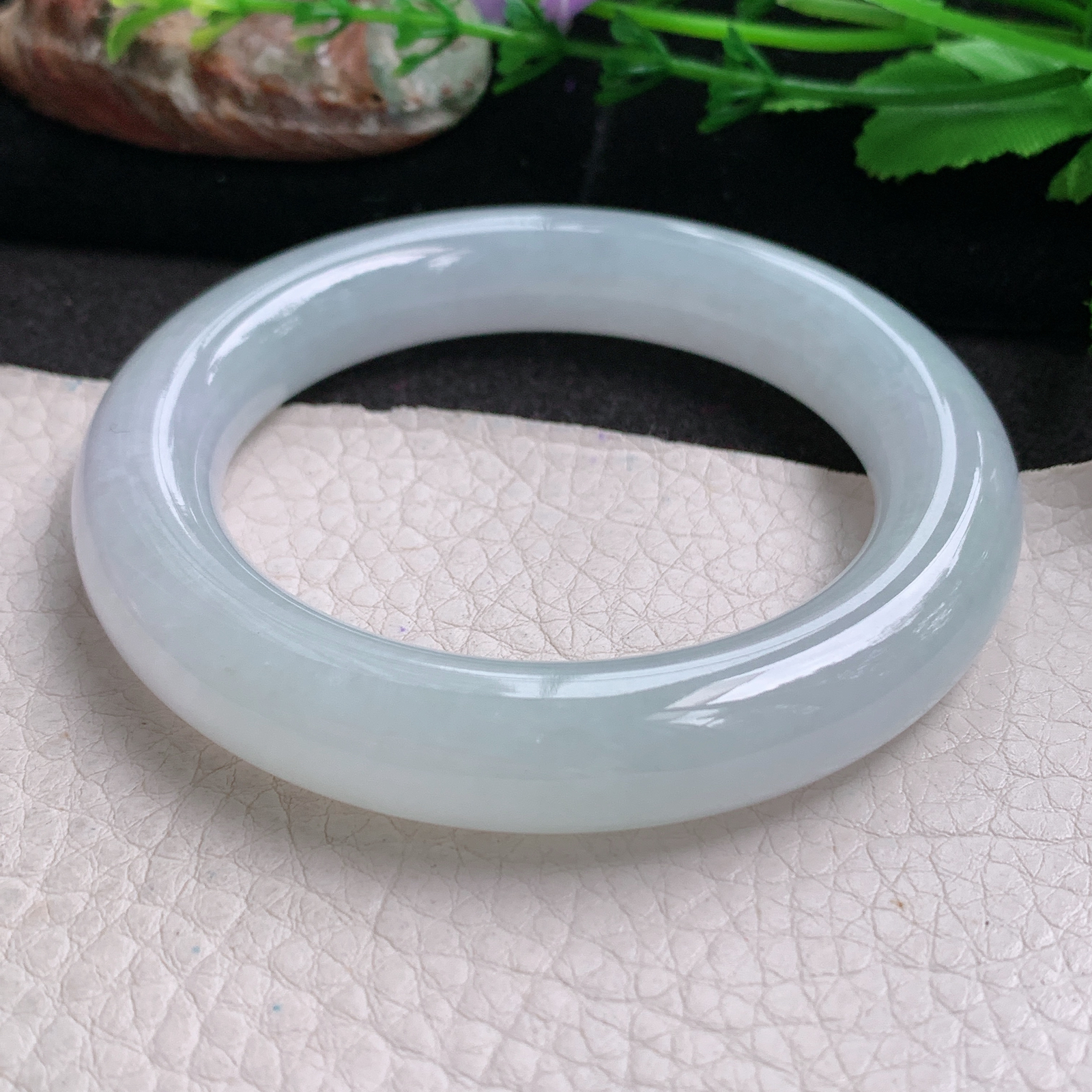 ee实拍54.5*11.8胖圆镯 天然缅甸翡翠a货手镯冰润圆条玉镯子