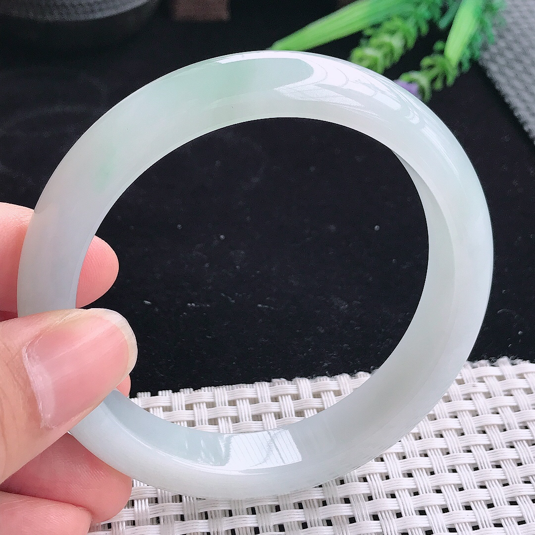 实拍A货翡翠60.5/12.8/8.6大圈口老坑冰胶果冻冰晴手镯宽边玉镯平安镯