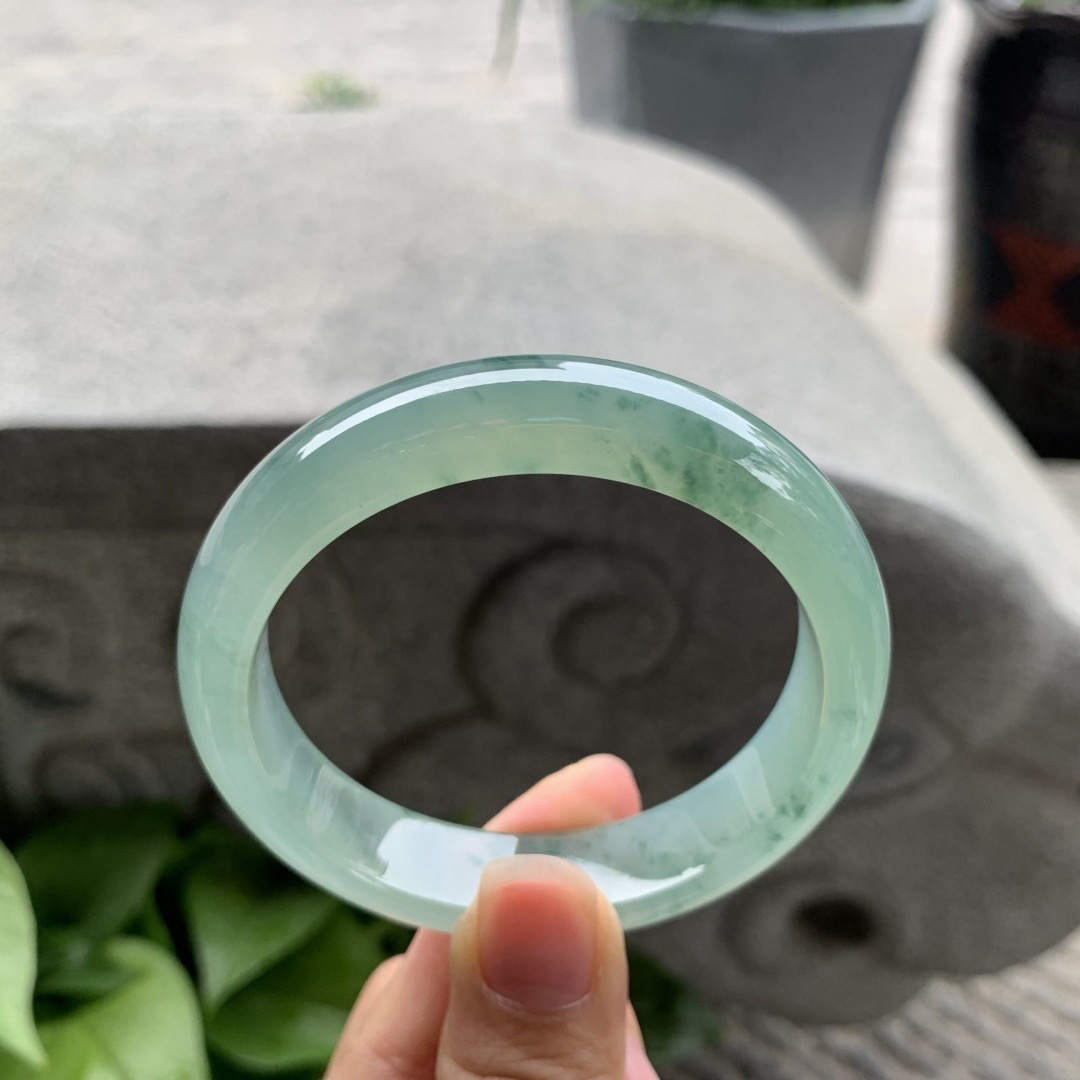 圈口 55.2-13-7.7【冰绿飘花正圈手镯】正圈55 56可戴