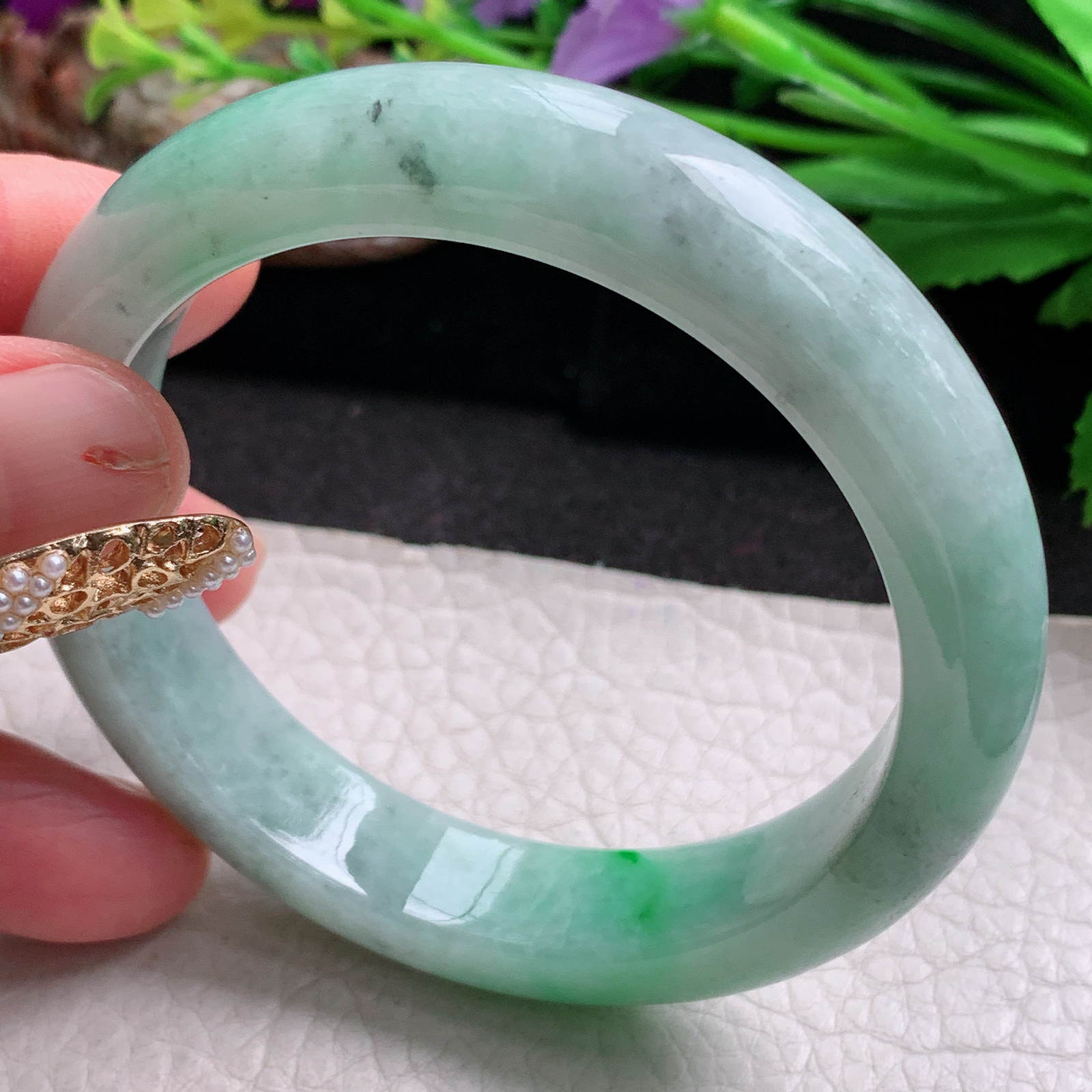 nr实拍57*12.8*8.2平安镯 天然缅甸翡翠a货手镯辣绿水润正圈玉镯子