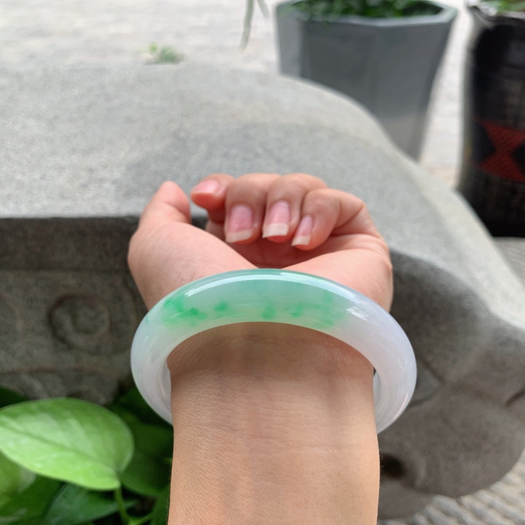 大圈口59.3-12.8-9.7 【冰飘阳绿正圈手镯】正圈59 60可戴