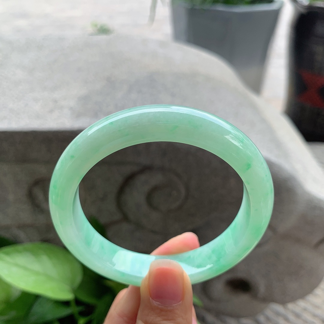 圈口57.8-12.5-8.7 【满绿正圈手镯】正圈57 58可戴