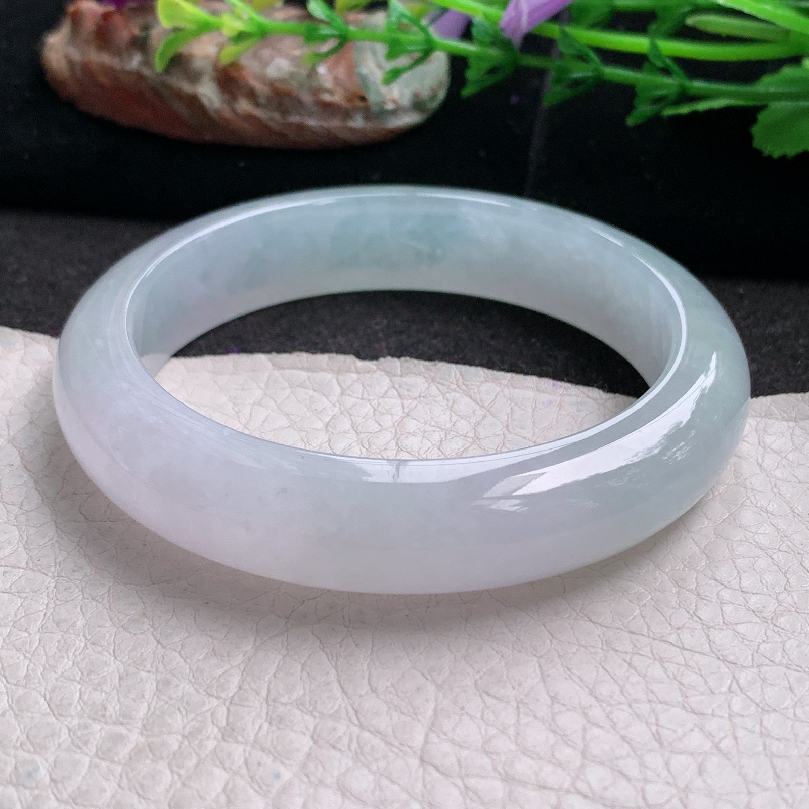 r冰纯款55*12.8*9平安镯 天然缅甸翡翠a货手镯冰润白月光正圈玉镯子