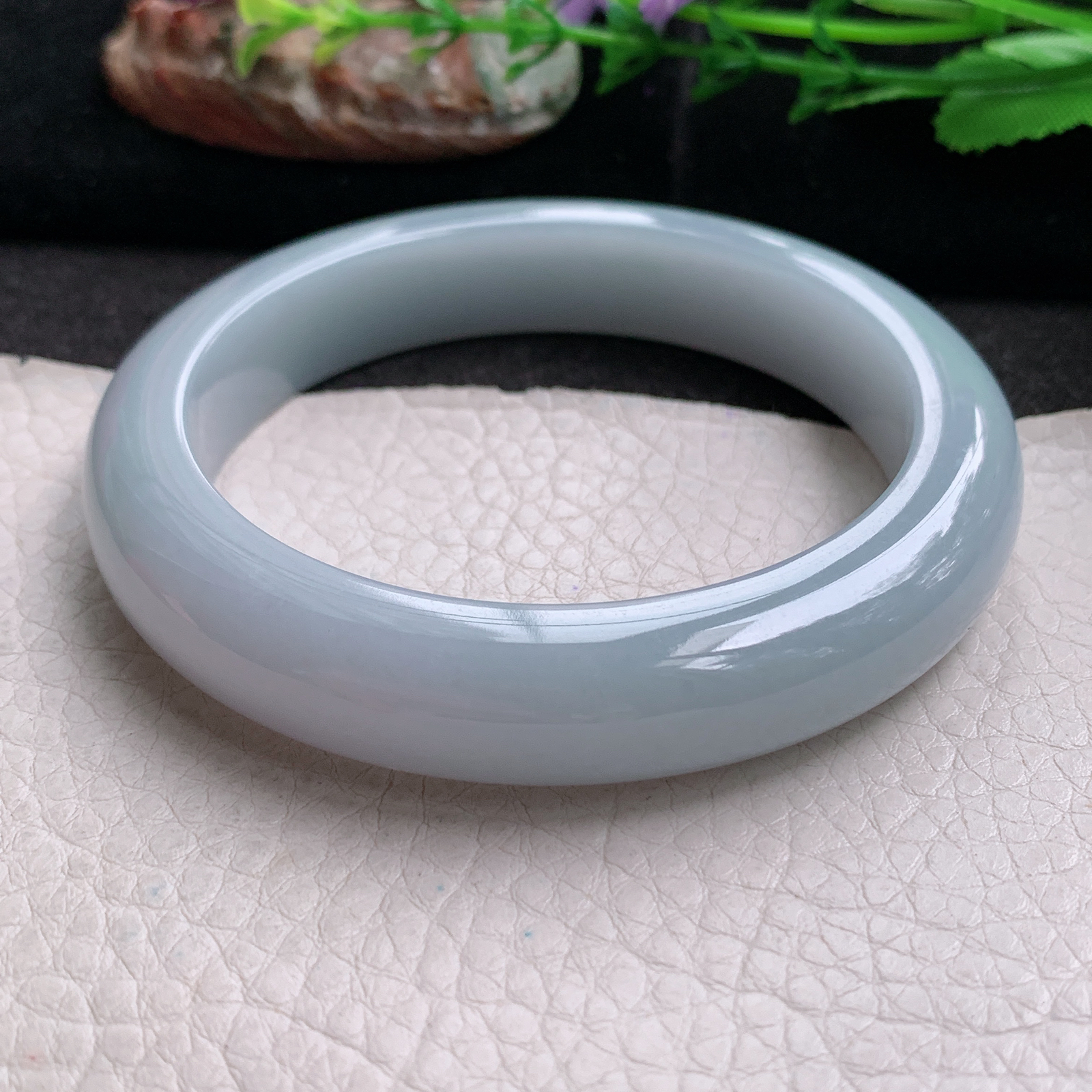 z大圈口61*13*9.6平安镯 天然缅甸翡翠a货手镯淡紫大气厚装正圈玉镯子