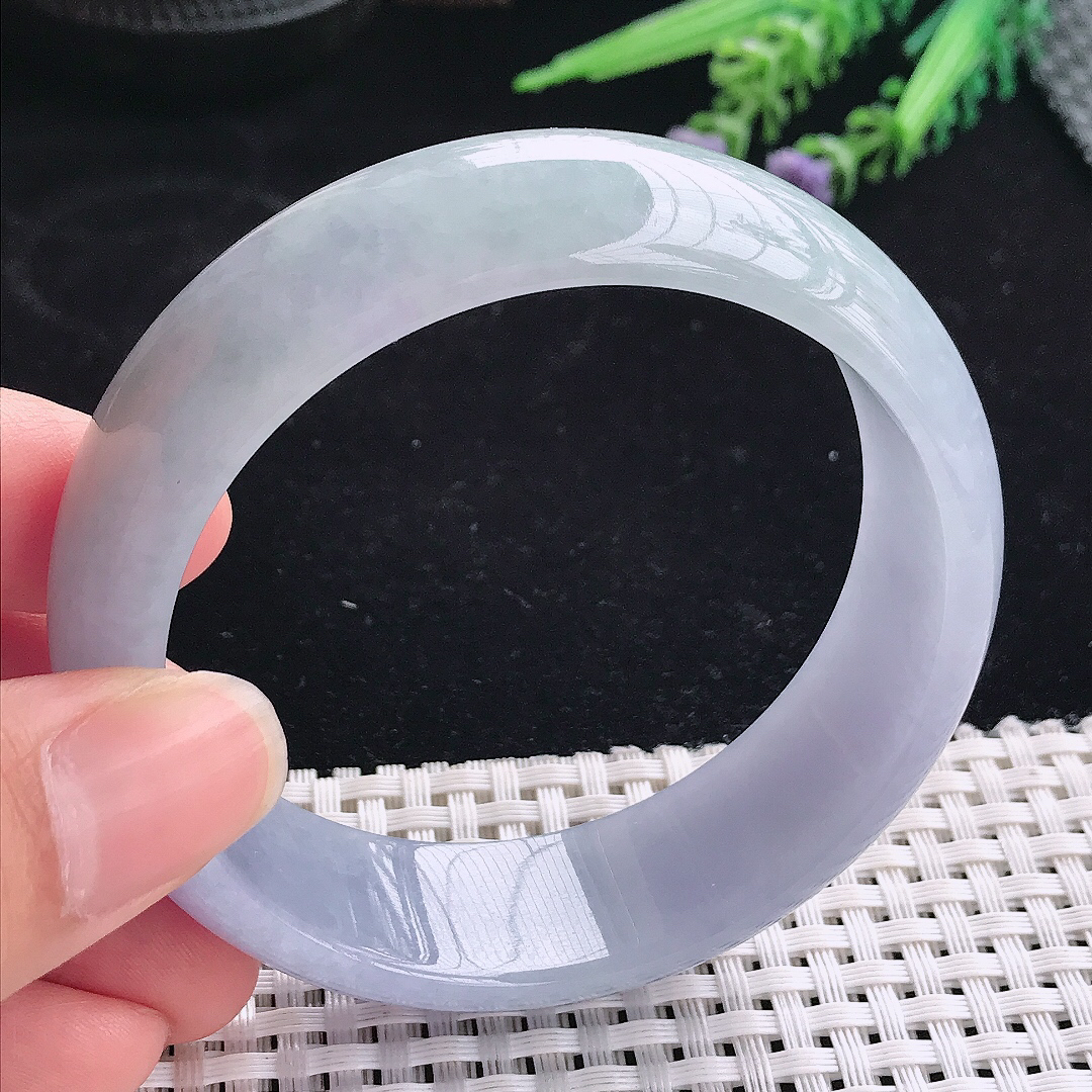 实拍A货翡翠58.5/18.5/7.5轮胎镯老坑冰润起胶紫罗兰手镯宽边玉镯平安镯