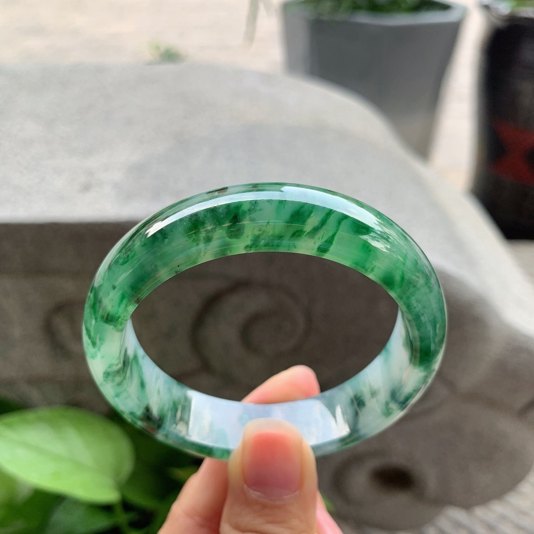 圈口 54.3-14-7.6【冰绿飘花正圈手镯】正圈54 55可戴