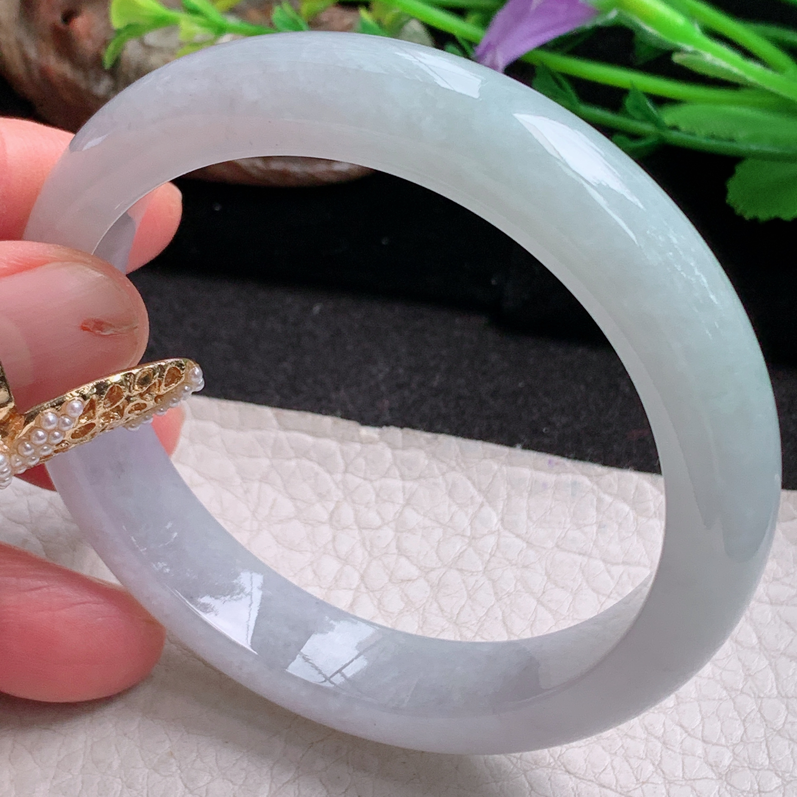 hh实拍57.5*12.5*8.5平安镯 天然缅甸翡翠a货手镯清新浅绿水润正圈玉镯子