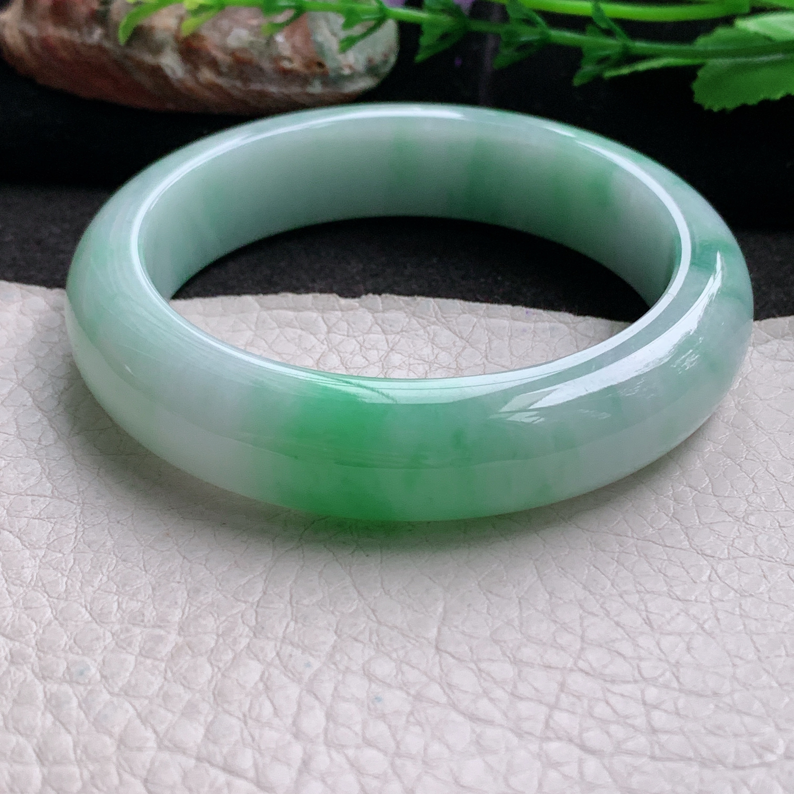 xc实拍57*14*10平安镯 天然缅甸翡翠a货手镯水润飘绿厚装玉镯子