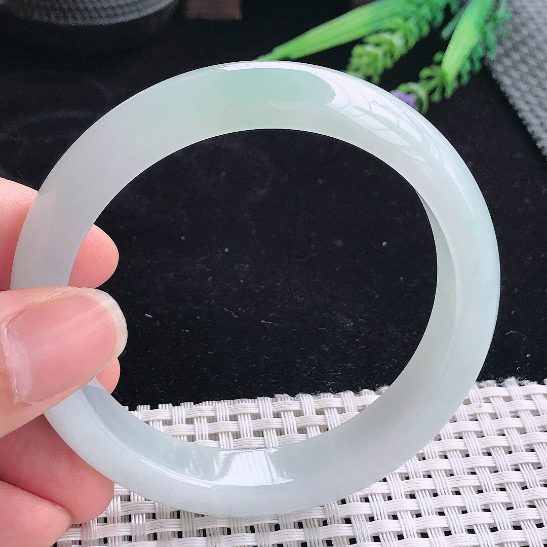 实拍A货翡翠60.5/12.8/8.6大圈口老坑冰胶果冻冰晴手镯宽边玉镯平安镯
