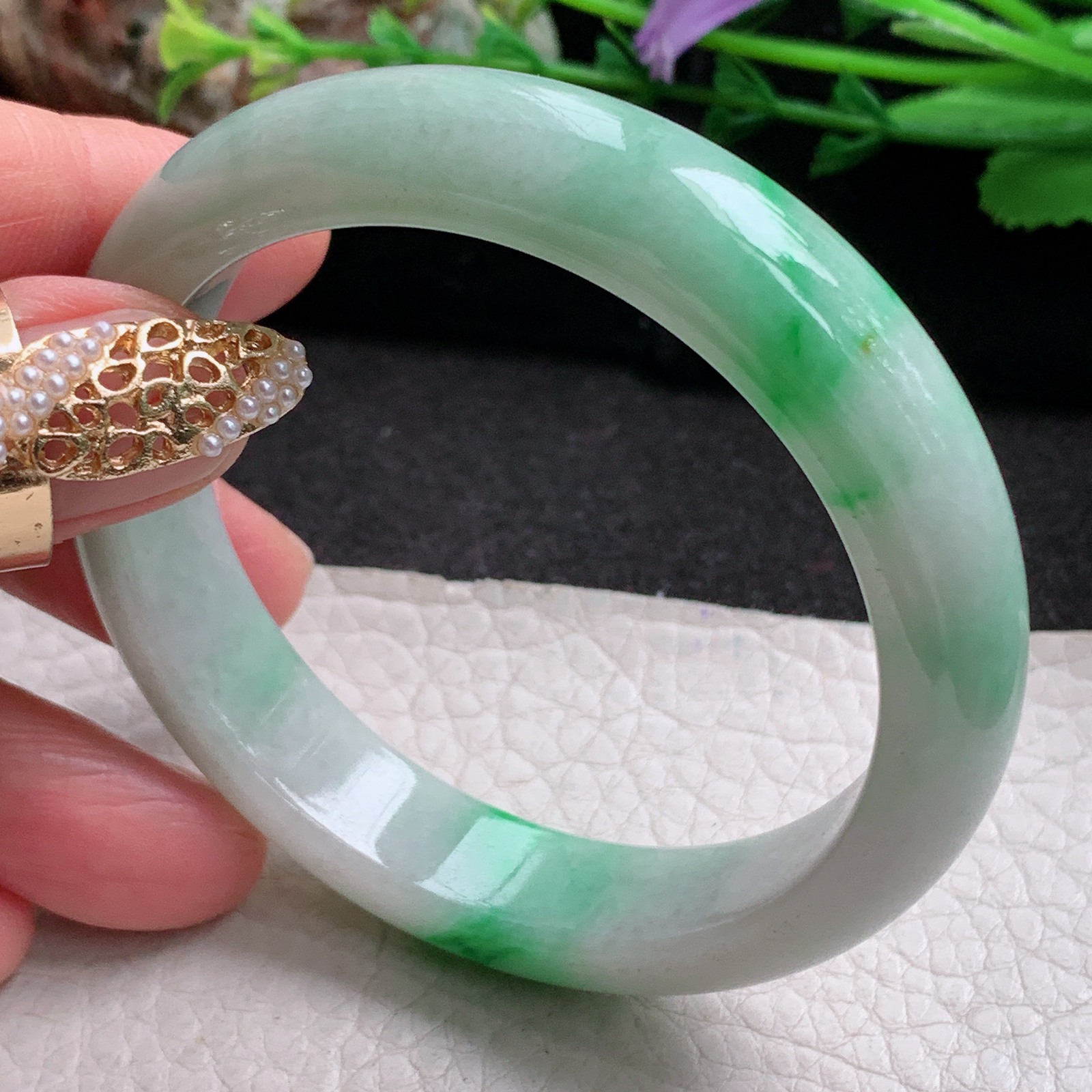 xx实拍54*12.3*8平安镯 天然缅甸翡翠a货手镯飘阳绿正圈玉镯子