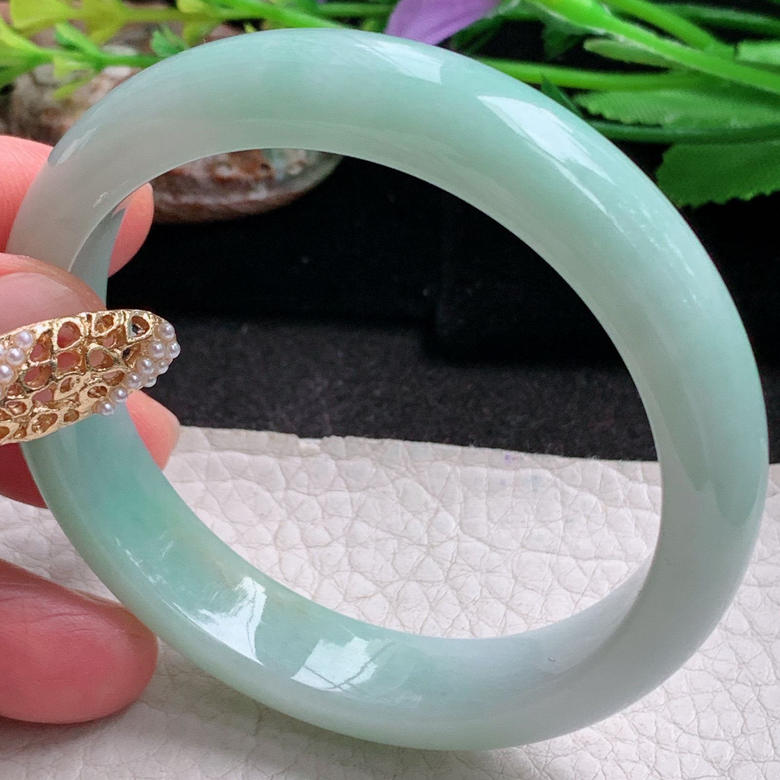 nr实拍54*12*7.3平安镯 天然缅甸翡翠a货手镯飘绿水润正圈玉镯子