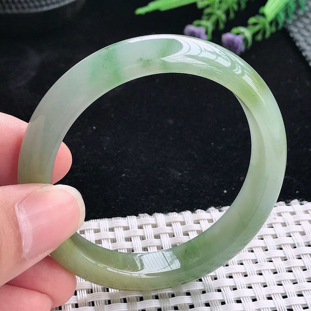 实拍A货翡翠52/11.2/7.5老坑冰胶果冻飘花黄翡手镯宽边玉镯平安镯