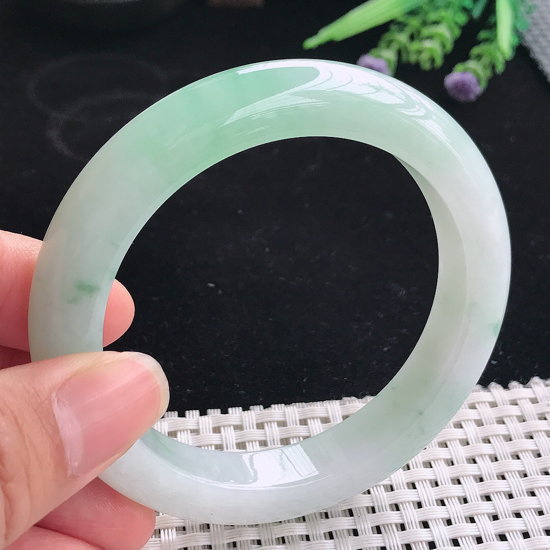 实拍A货翡翠58.8/11.6/9.8老坑冰润起胶冰晴手镯宽边玉镯平安镯