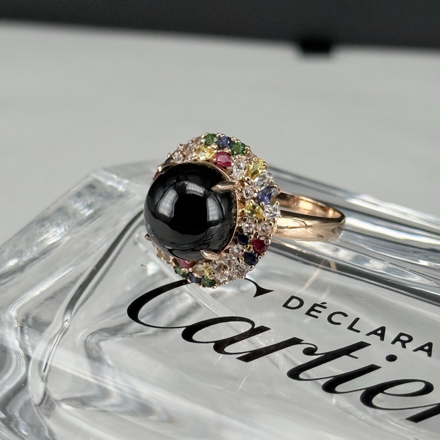 精品豪镶墨翠正圆女戒 种好色正 黑度极好 打灯通透 油性十足  尺寸11.1