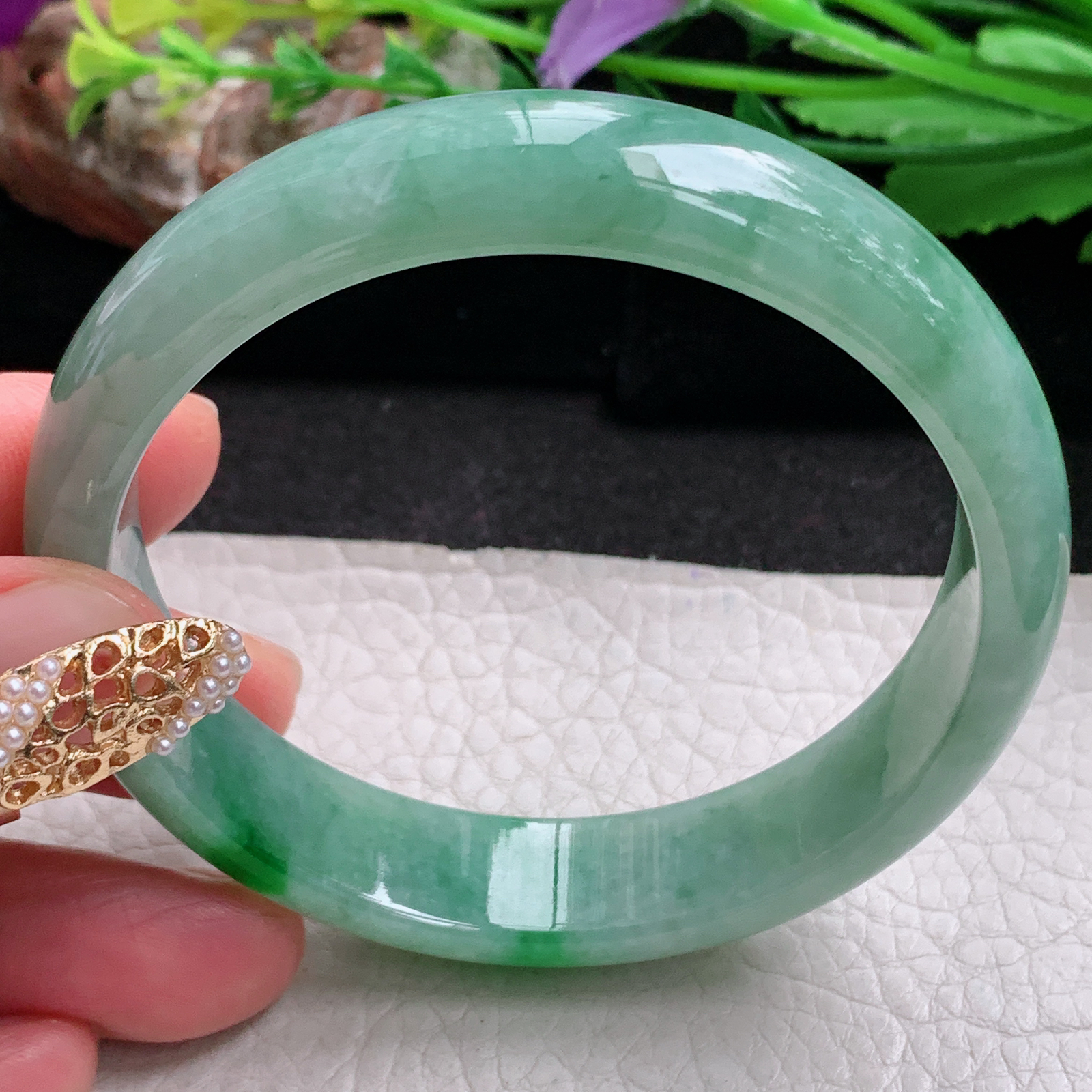 nr实拍58.5*13.5*6.6平安镯 天然缅甸翡翠a货手镯辣绿水润正圈玉镯子