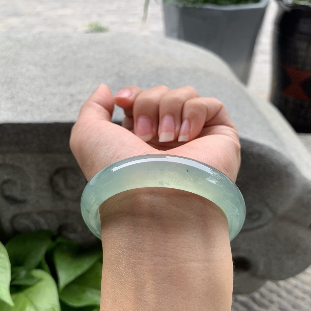 圈口 55.2-13-7.7【冰绿飘花正圈手镯】正圈55 56可戴