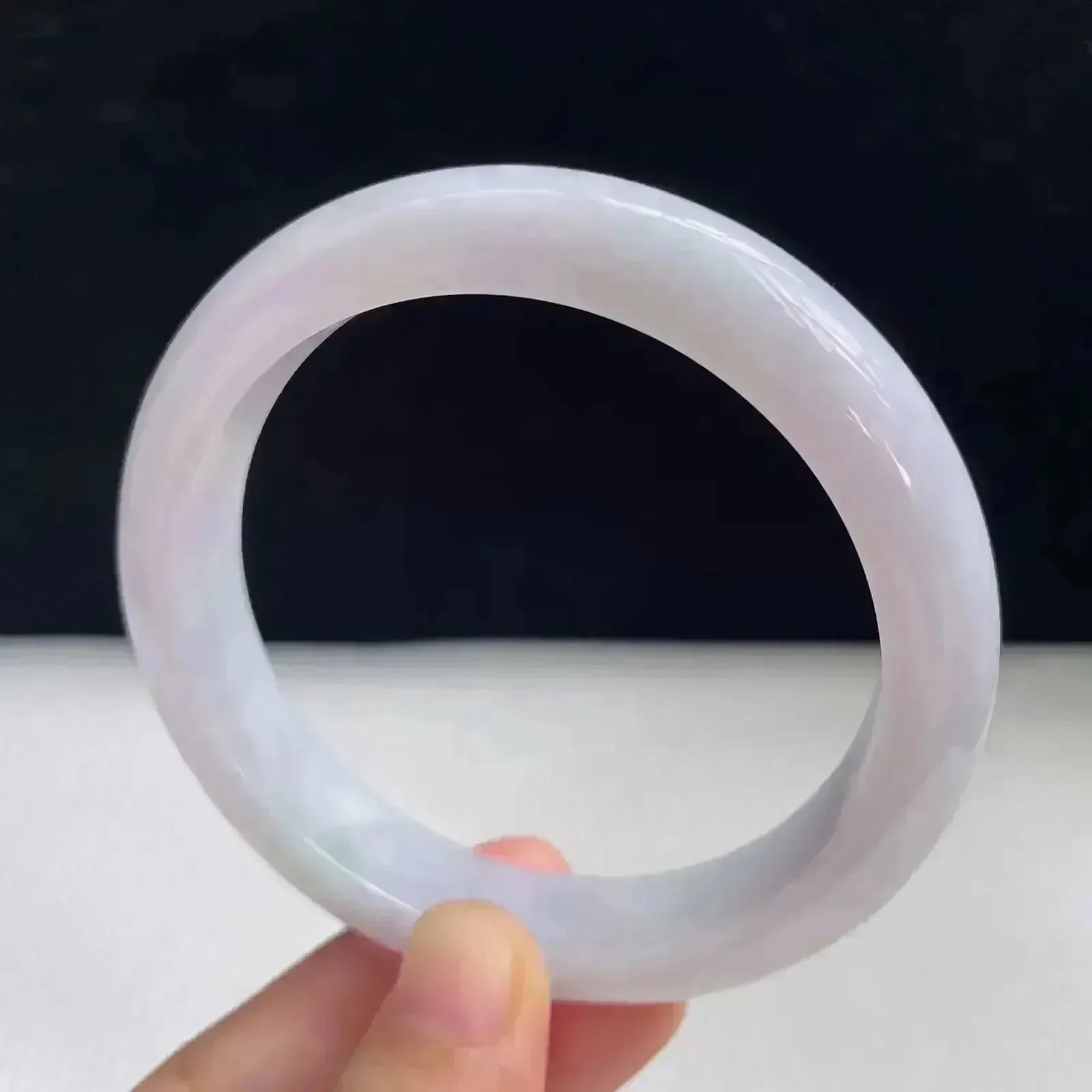 天然翡翠A货淡紫罗兰好种水58mm正圈手镯57.22克