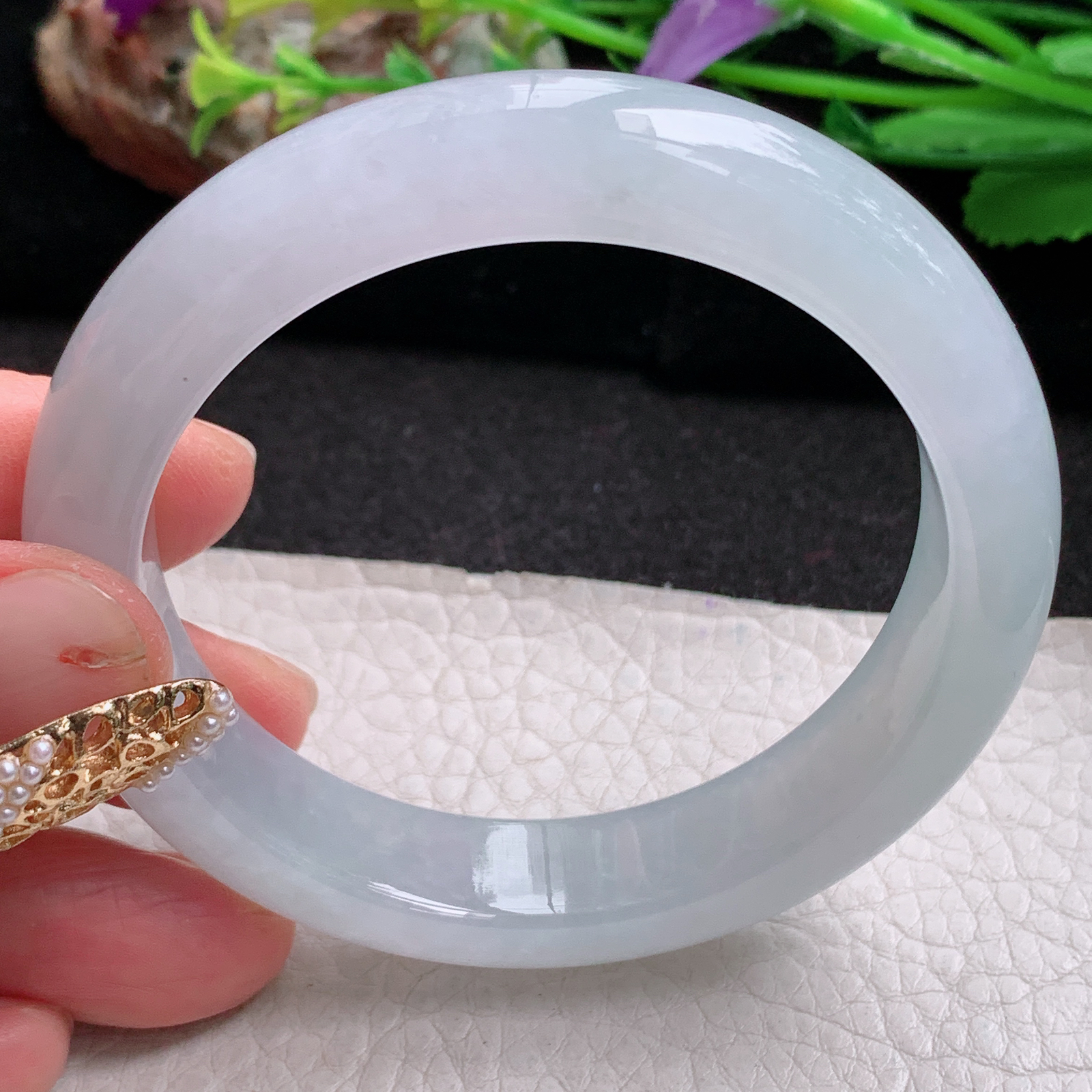 r冰纯款55*12.8*9平安镯 天然缅甸翡翠a货手镯冰润白月光正圈玉镯子