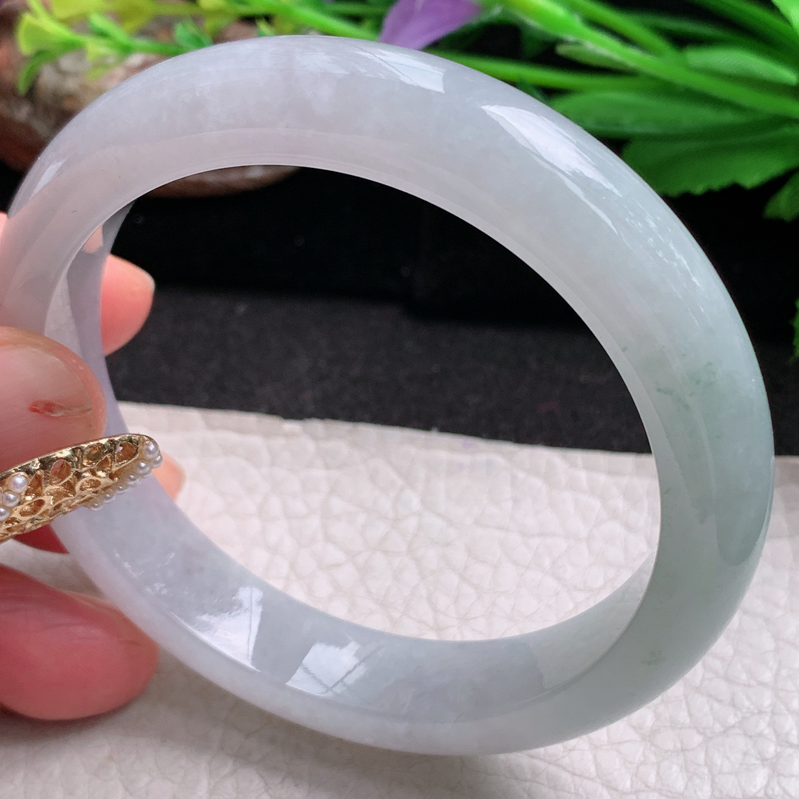 hh实拍57.5*12.5*8.5平安镯 天然缅甸翡翠a货手镯清新浅绿水润正圈玉镯子