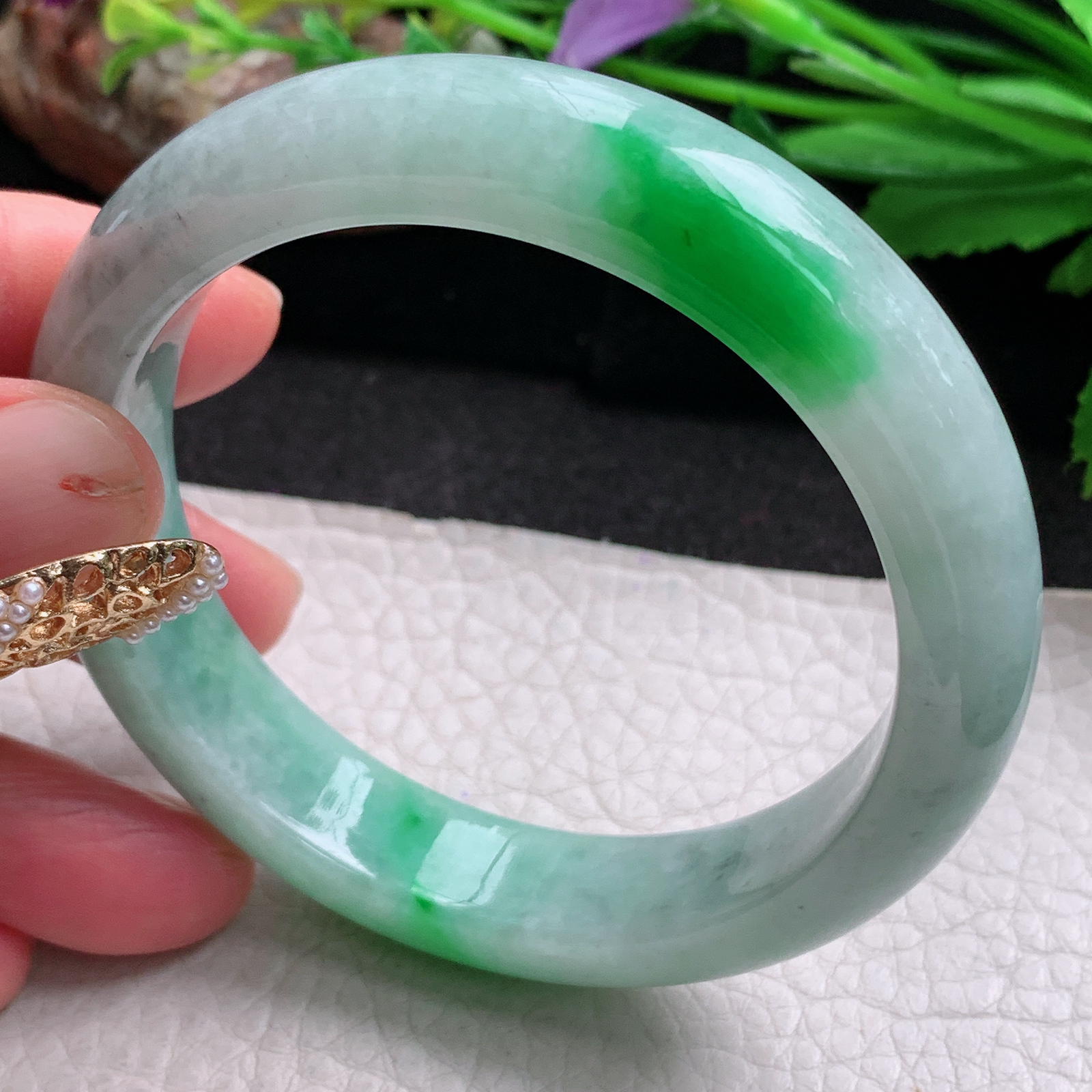 nr实拍57*12.8*8.2平安镯 天然缅甸翡翠a货手镯辣绿水润正圈玉镯子