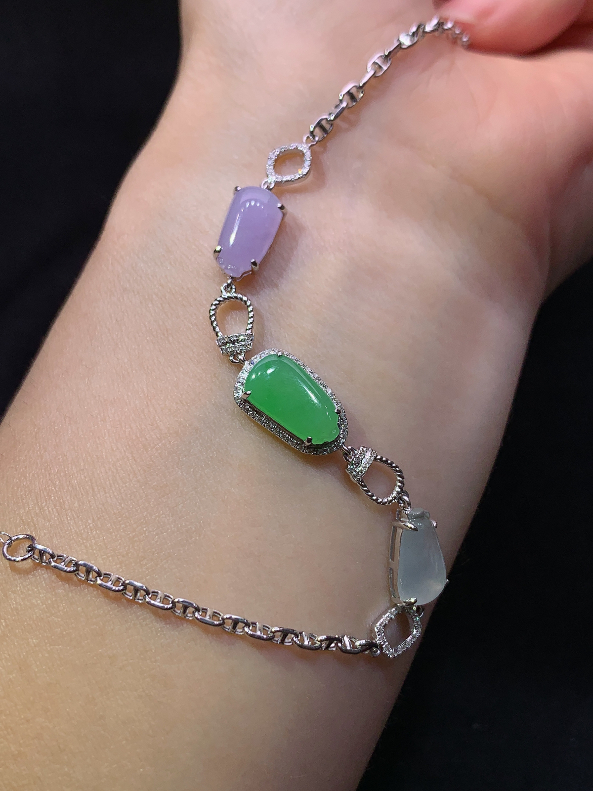 冰种三彩福瓜手链，18k金镶嵌，款式新颖，冰润细腻，种水足，Yt 尺寸11.2*6.2*2