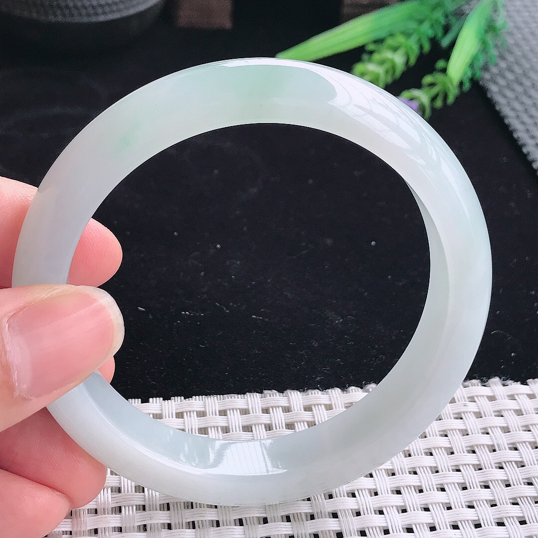 实拍A货翡翠60.5/12.8/8.6大圈口老坑冰胶果冻冰晴手镯宽边玉镯平安镯