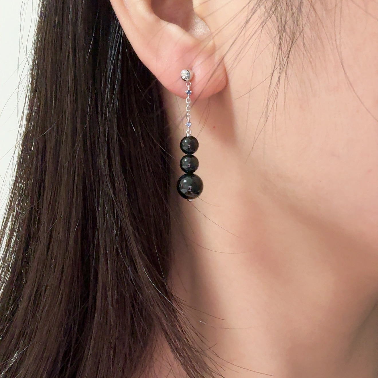 精品18k墨翠珠子耳坠 种好色正 黑度极好 打灯通透 简约大气