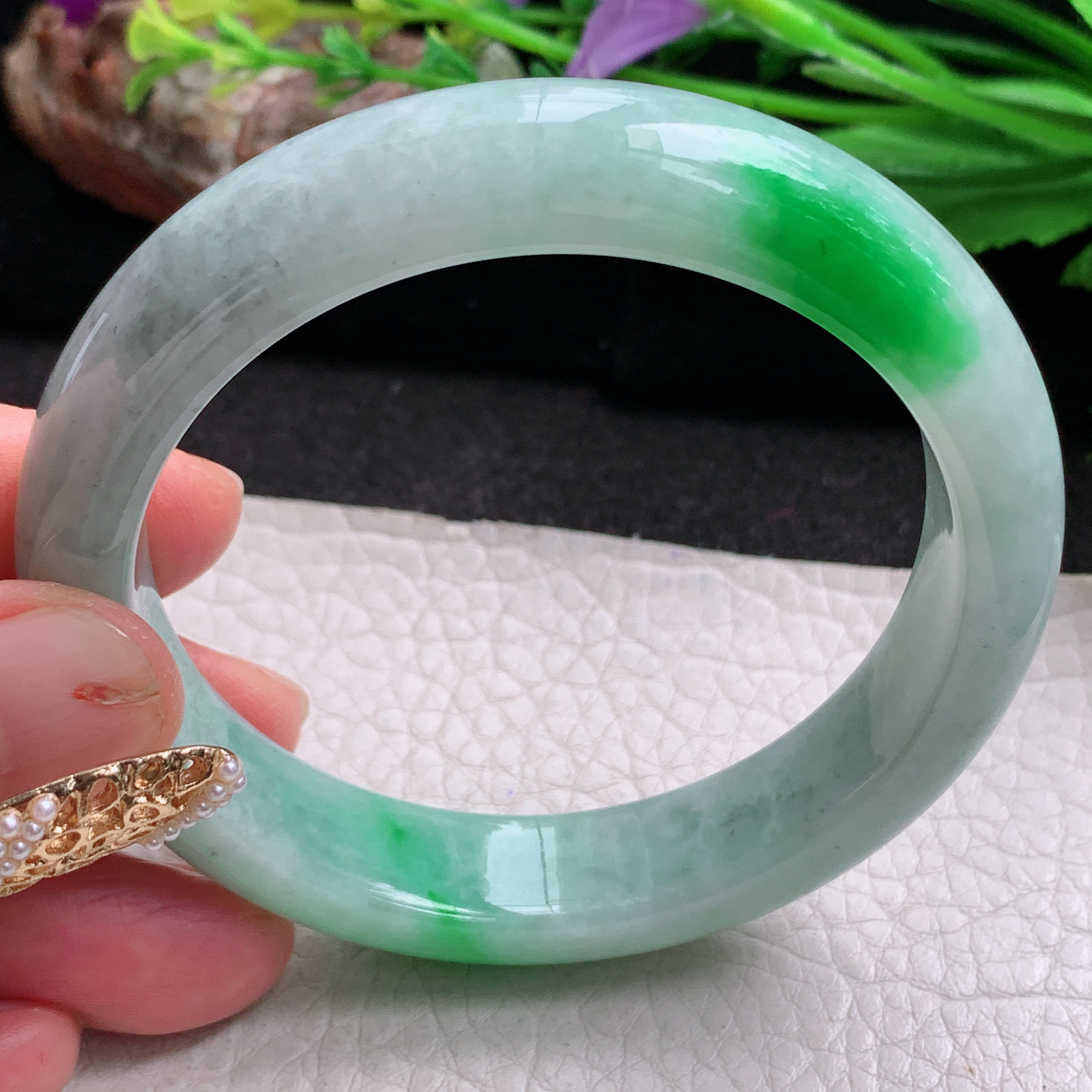 nr实拍57*12.8*8.2平安镯 天然缅甸翡翠a货手镯辣绿水润正圈玉镯子